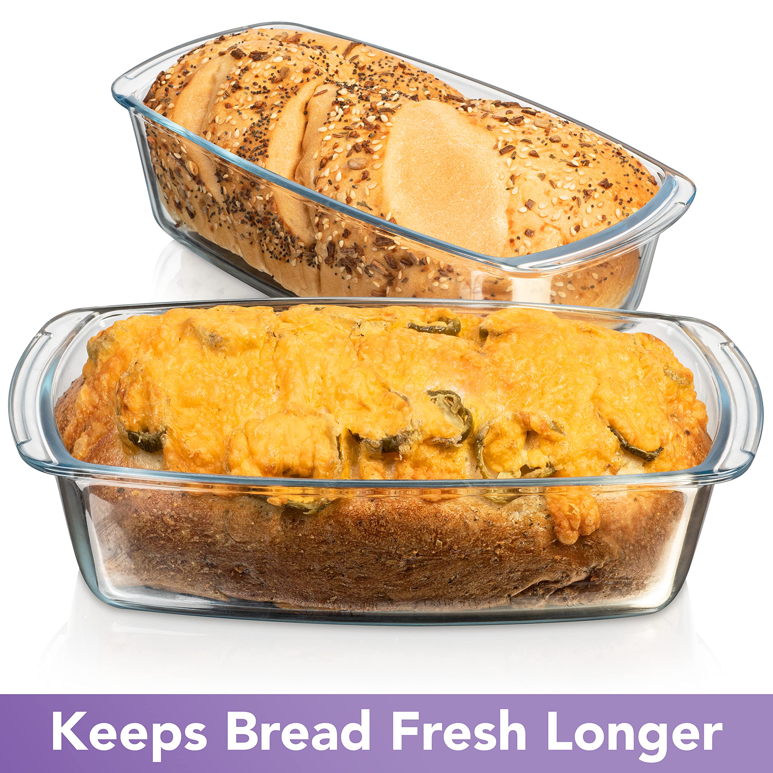 Razab 7.6 Cups Glass Loaf Pan with Lids (Set of 2) - 1800ml BPA Free Baking Dish for Bread, Meatloaf & Cakes - Microwave & Oven Safe with Airtight Lids & Grip Handle - Perfect for Home Baking, Meal Prep & Storage