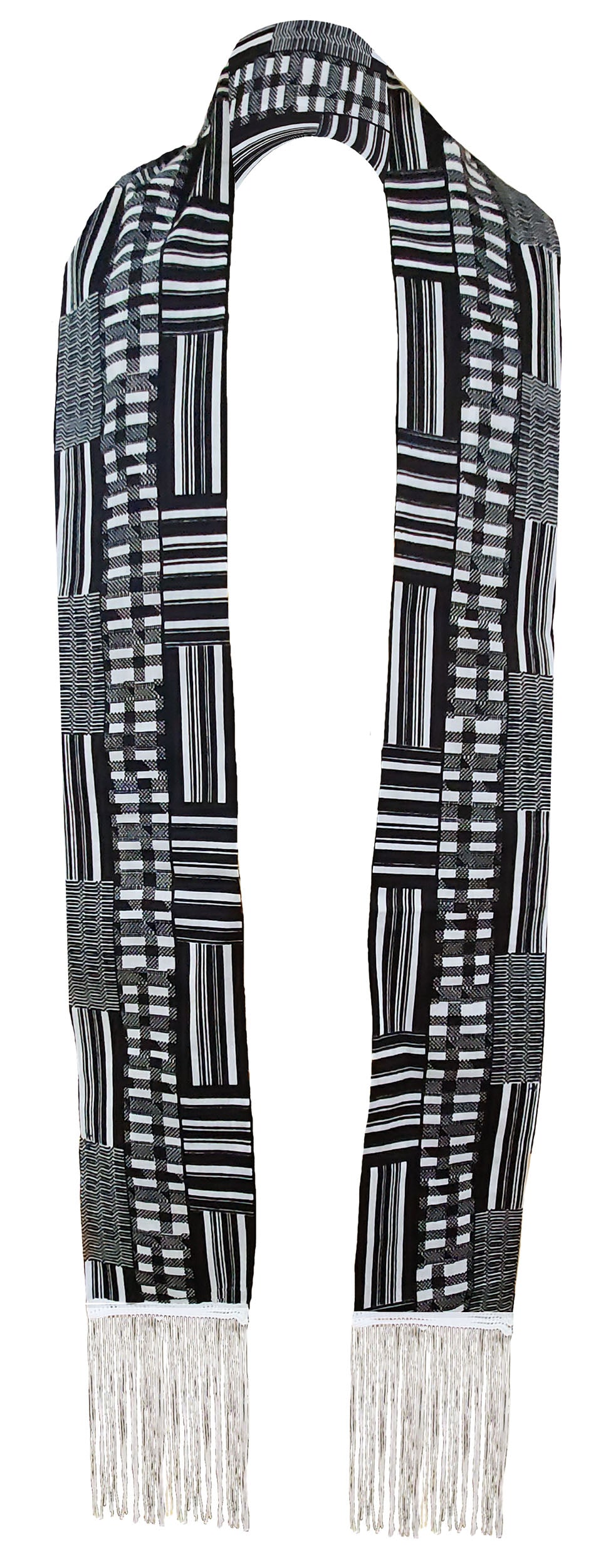 Authentic African Print Sash with Black Fringes | Kente Khumasi Royale Design | Perfect for Cultural Events, Weddings & Festivals | DPBC0795S