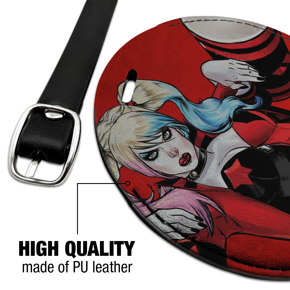 Harley Quinn Character Round Leather Luggage Tag - Personalized Carry-On ID Tag for Suitcases, Bags & Backpacks - Perfect for Travel, Business Trips & Vacation Identification