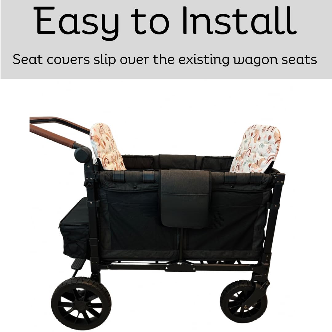 Boho Rainbow Wagon Stroller Seat Covers - 4 Seater Padded Liner for Comfort & Mess Protection | Perfect for Beach Trips, Park Outings & Family Adventures