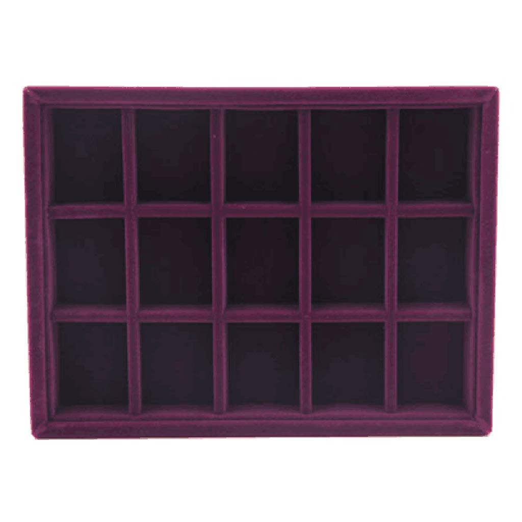 Velvet Stackable Jewelry Organizer Tray - 15 Grids Drawer Insert for Earrings, Rings, Necklaces & Bracelets - Perfect for Bedroom Vanity, Closet Storage & Travel Jewelry Case