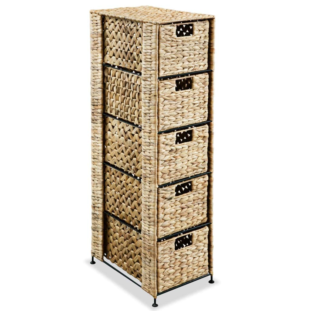 Water Hyacinth Floor Storage Cabinet - 5 Basket Bathroom Organizer with Shelves, 10