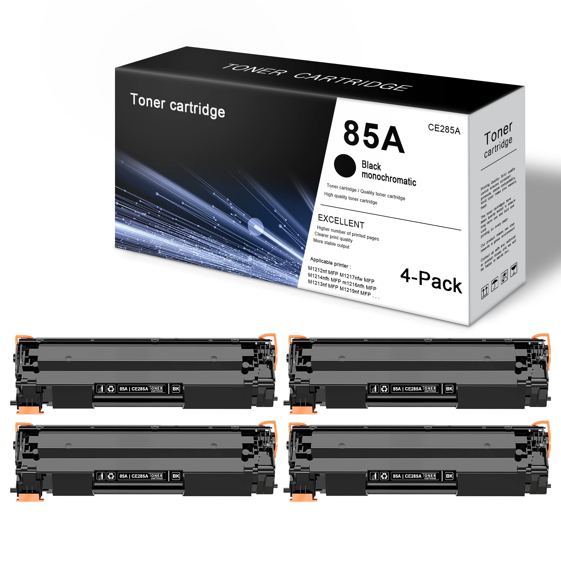 4-Pack Black 85A | CE285A Compatible Toner Cartridge Replacement for HP M1213nf M1219nf M1212nf M1217nfw M1216nfh MFP P1102w P1102 P1109w P1005 P1006 M1132 Printers - High-Quality Ink Cartridge for Home & Office Use - Sold by Indiuprint