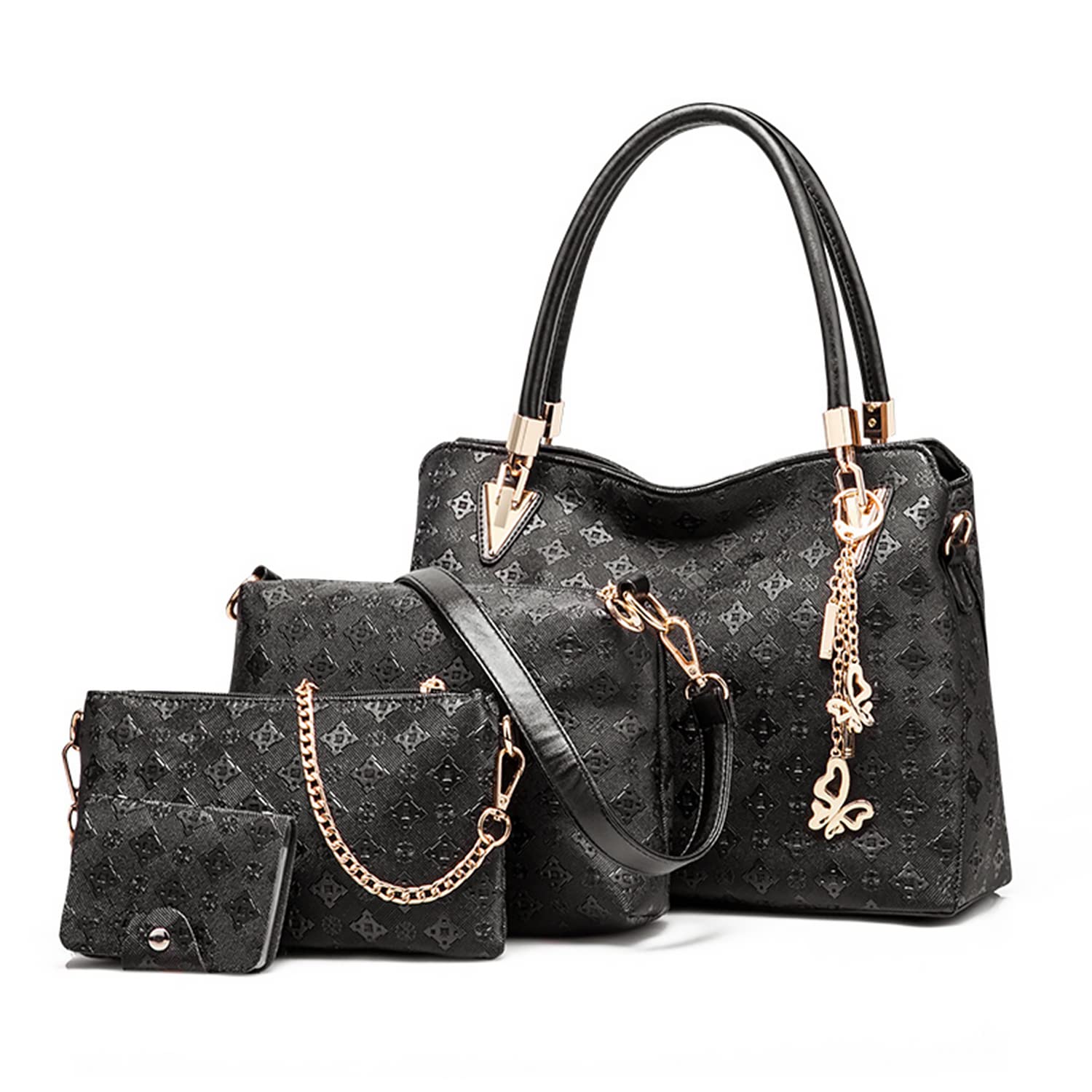 Stylish Women's Fashion Handbag Set - 4pcs PU Leather Shoulder Bags, Tote Bags & Wallets with Butterfly Chain Accessories | Perfect for Work, Travel & Daily Use