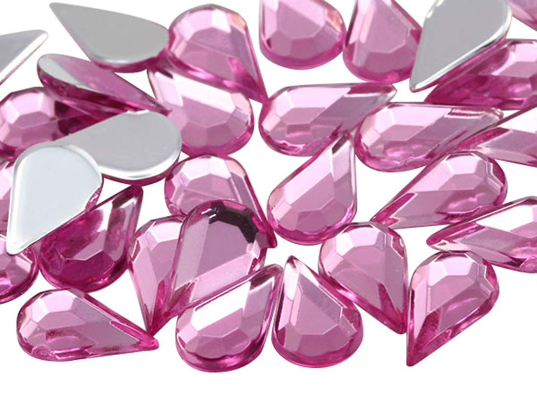 Allstarco 10x6mm Flat Back Teardrop Acrylic Rhinestones - 100pcs Pink Hot H112 Plastic Gems for Jewelry Making, DIY Crafts, Costume Accessories & Card Embellishments | Perfect for Cosplay, Scrapbooking & Nail Art Designs