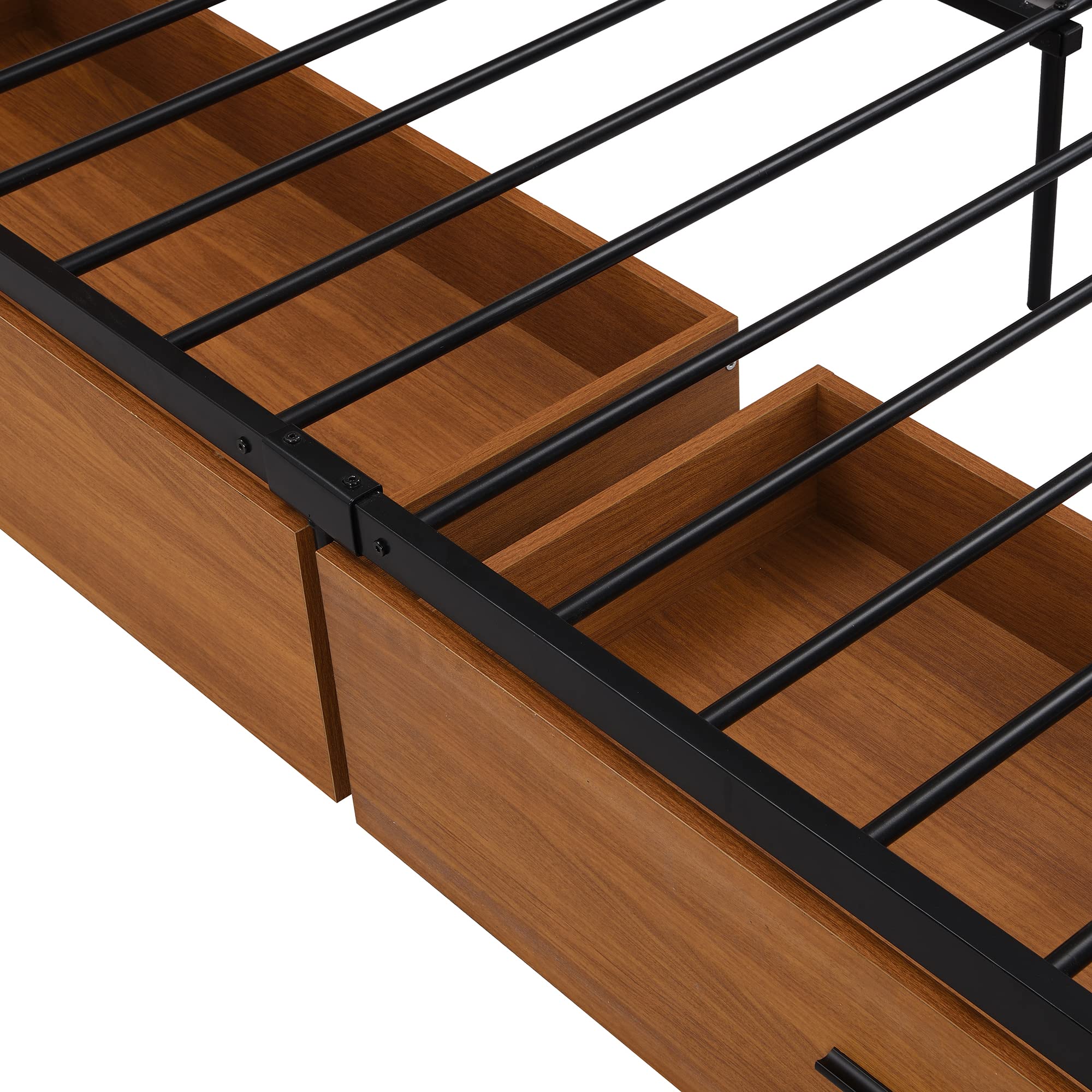 Harper & Bright Designs Queen Size Metal Platform Bed Frame with 2 Drawers, Built-in USB Ports & Power Outlets, Sturdy Steel Slat Support, No Box Spring Required - Perfect for Modern Bedrooms, Guest Rooms & Small Spaces (Brown)