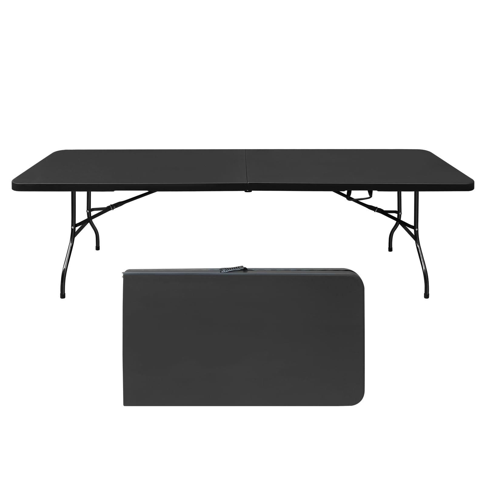 Heavy Duty Portable Folding Table 4ft/6ft/8ft - White & Black Plastic Picnic Dining Table for Camping, Parties, Kitchen, Indoor & Outdoor Use - Fold-in-Half Design for Easy Storage & Transport