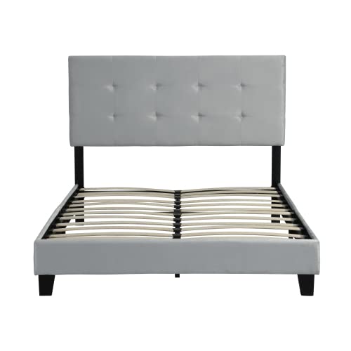 Full Size Upholstered Storage Platform Bed with Headboard - Wood Slat Support, Velvet Fabric, No Box Spring Needed - Sturdy Extra Support Legs, Easy Assembly in Gray - Perfect for Small Bedrooms & Guest Rooms