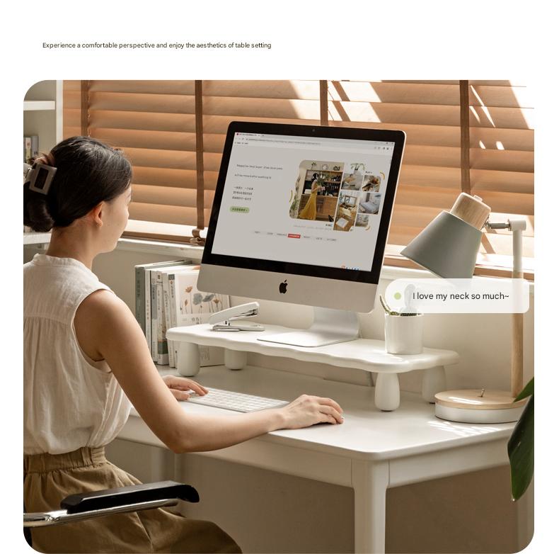 Premium Birch Solid Wood Computer Stand with Storage Shelf - Ergonomic Laptop & Monitor Riser for Home Office Desk Organization