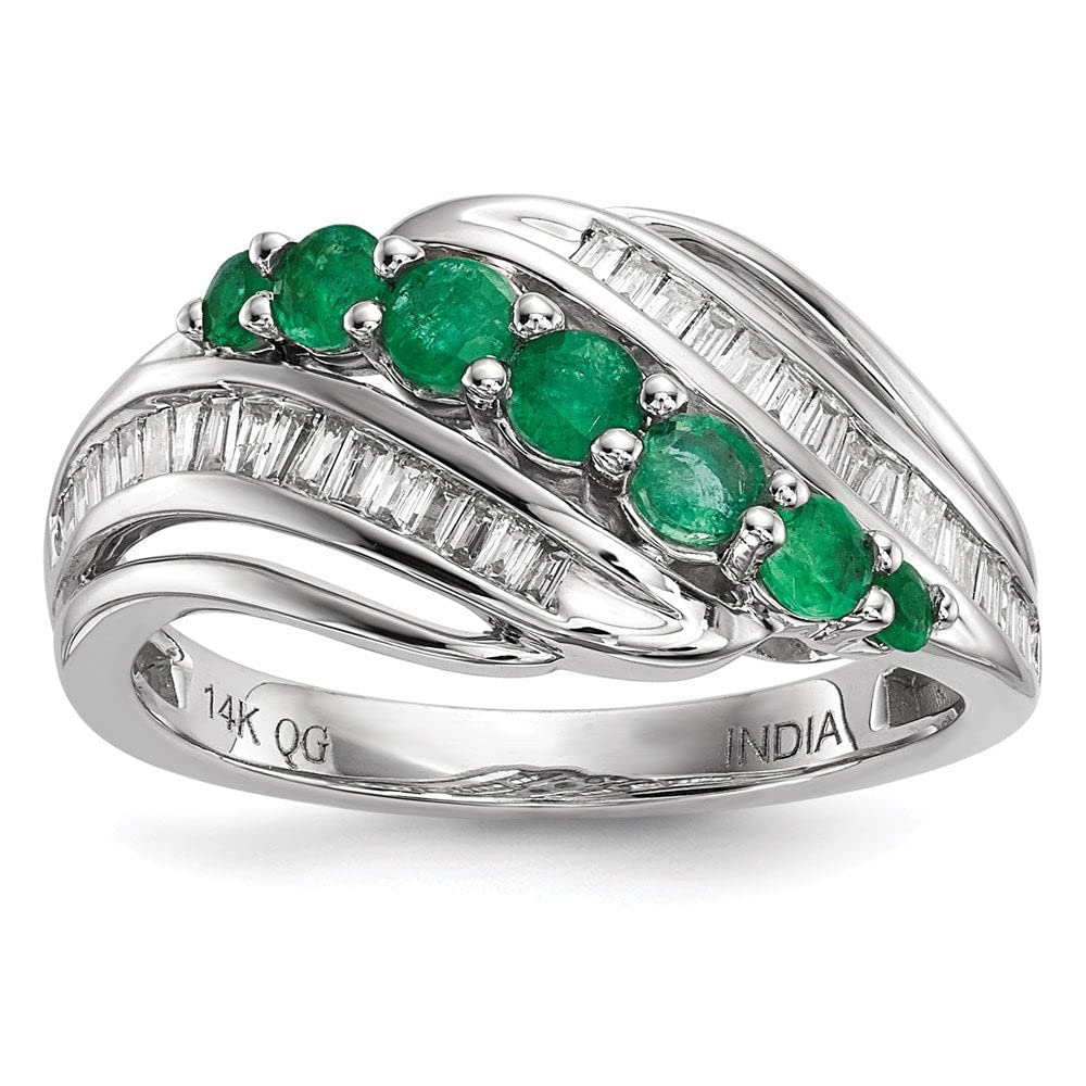 14K White Gold Natural Diamond & Emerald Ring Y13885E/AA - Elegant Engagement, Wedding & Anniversary Jewelry Gift for Women