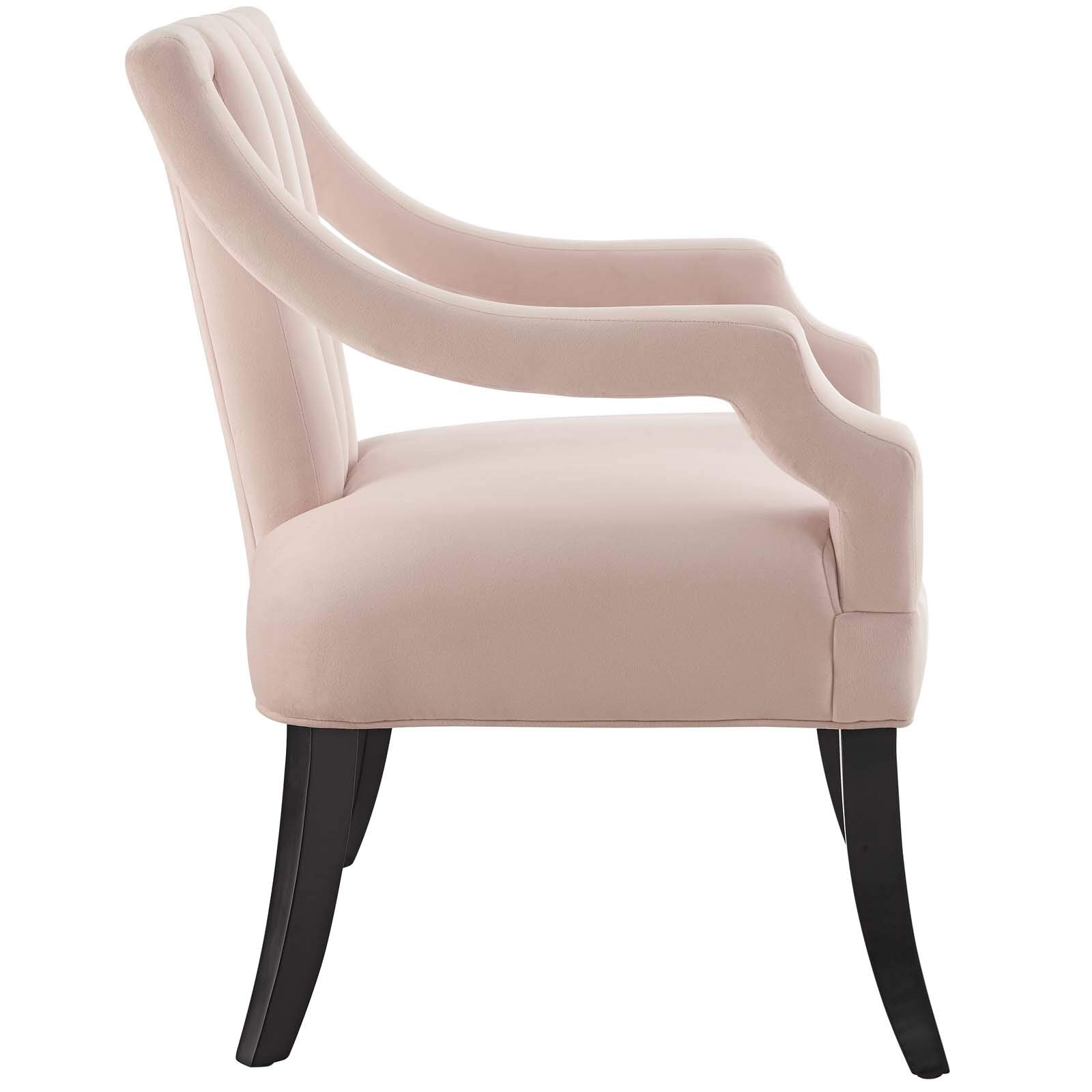 Modway Harken Channel Tufted Performance Velvet Accent Chair - Pink Velvet Upholstered Living Room Armchair with Button Tufting for Bedroom, Lounge & Home Decor