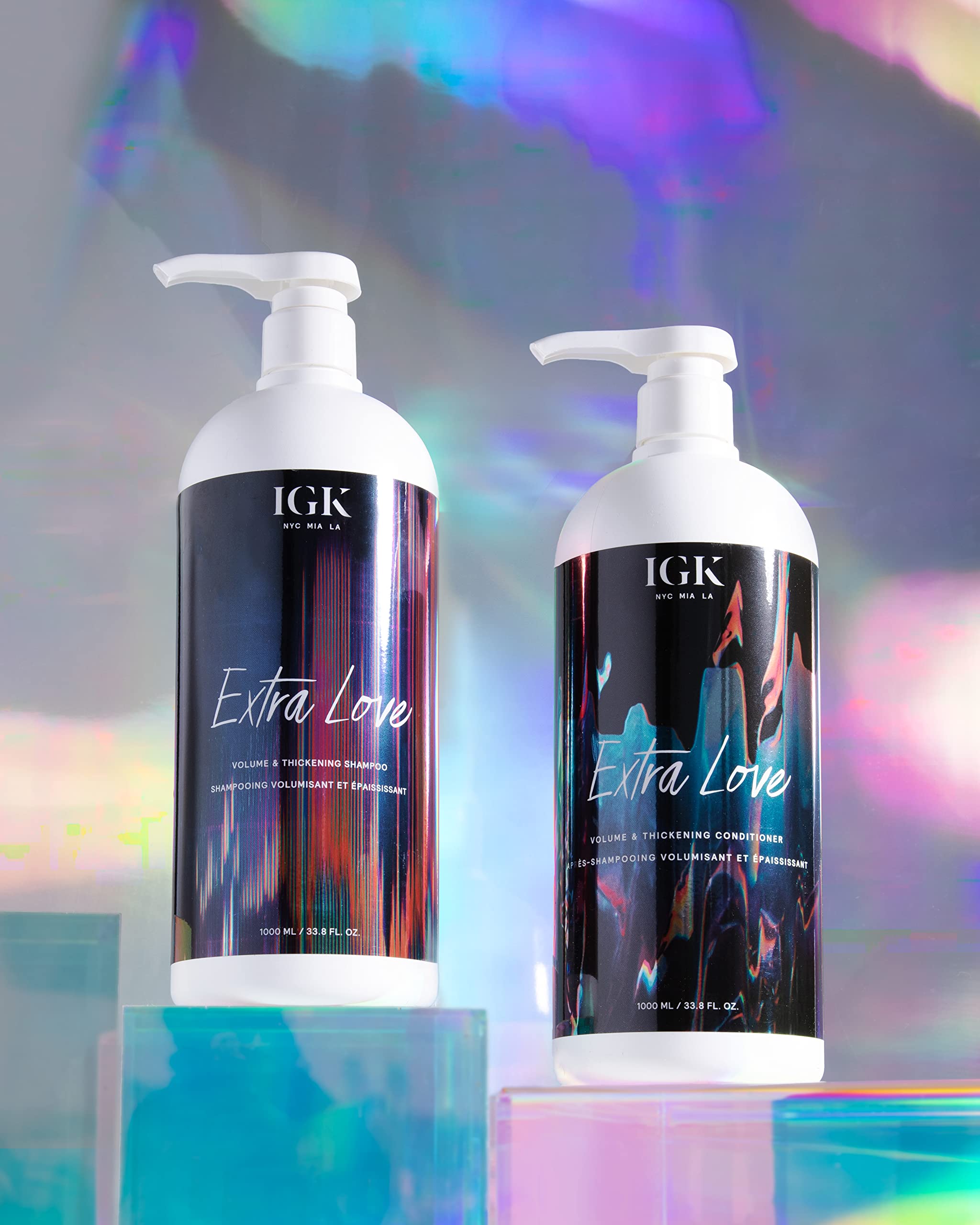 IGK Extra Love Volume Thickening Shampoo - 33.8oz Liter Size for Fine, Flat Hair - Adds Body & Fullness for Daily Use at Home or Salon