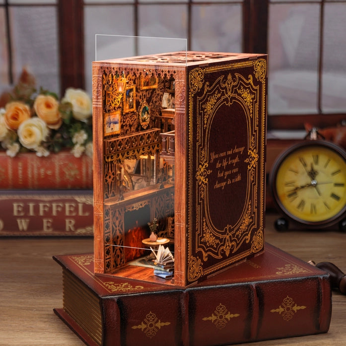 Eternal Bookstore Book Nook Kit with Dust Cover - DIY Miniature Bookshelf Decor for Home, Office & Gift Ideas