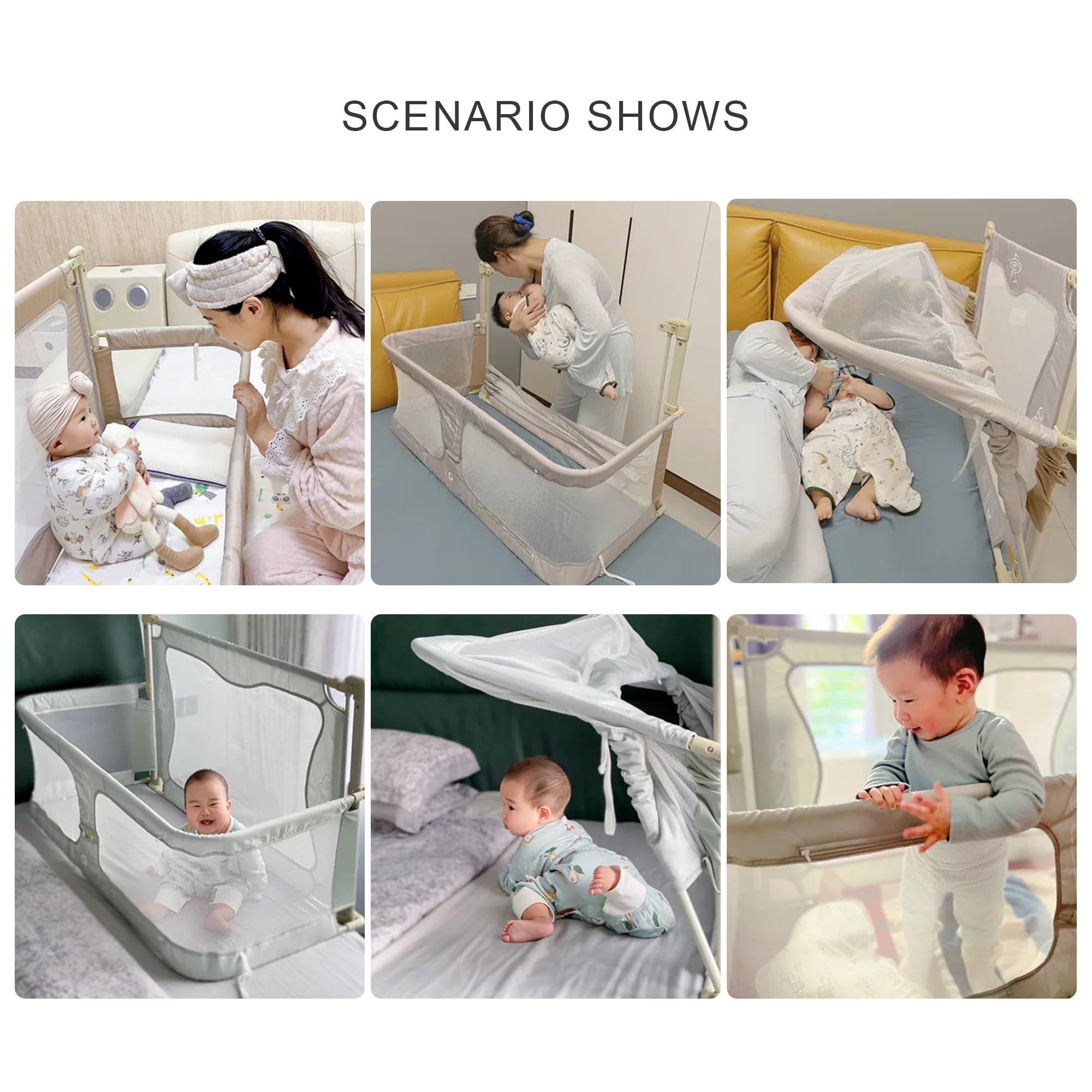 3-in-1 Adjustable Mesh Bedside Bassinet for Newborns | Portable Co-Sleeper Baby Crib with Breathable Sides | Perfect for Nursery, Bedroom & Travel (Green)