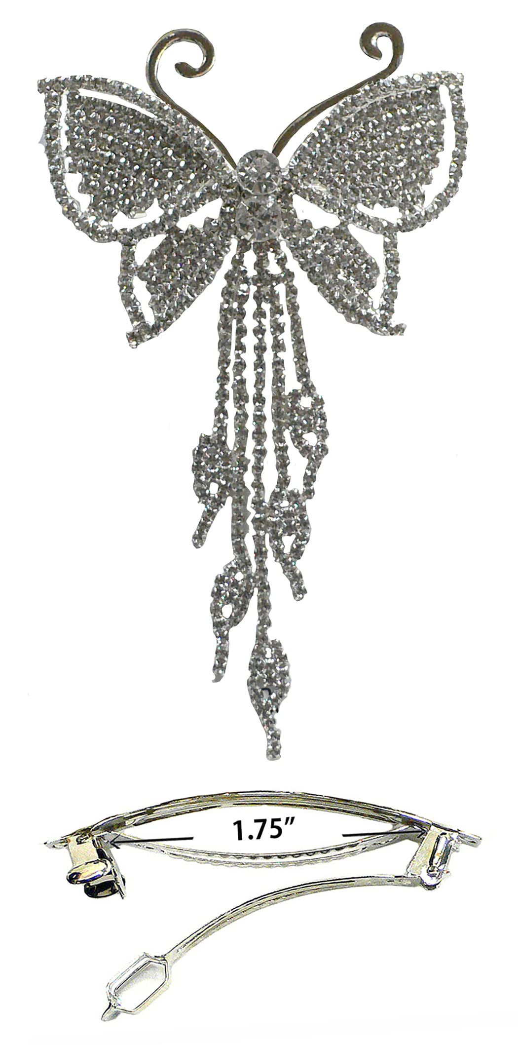 Elegant Crystal White Butterfly Hair Clip - Wedding Bridal Barrette with Flowing Streamers | Perfect for Brides, Prom, Parties & Special Occasions