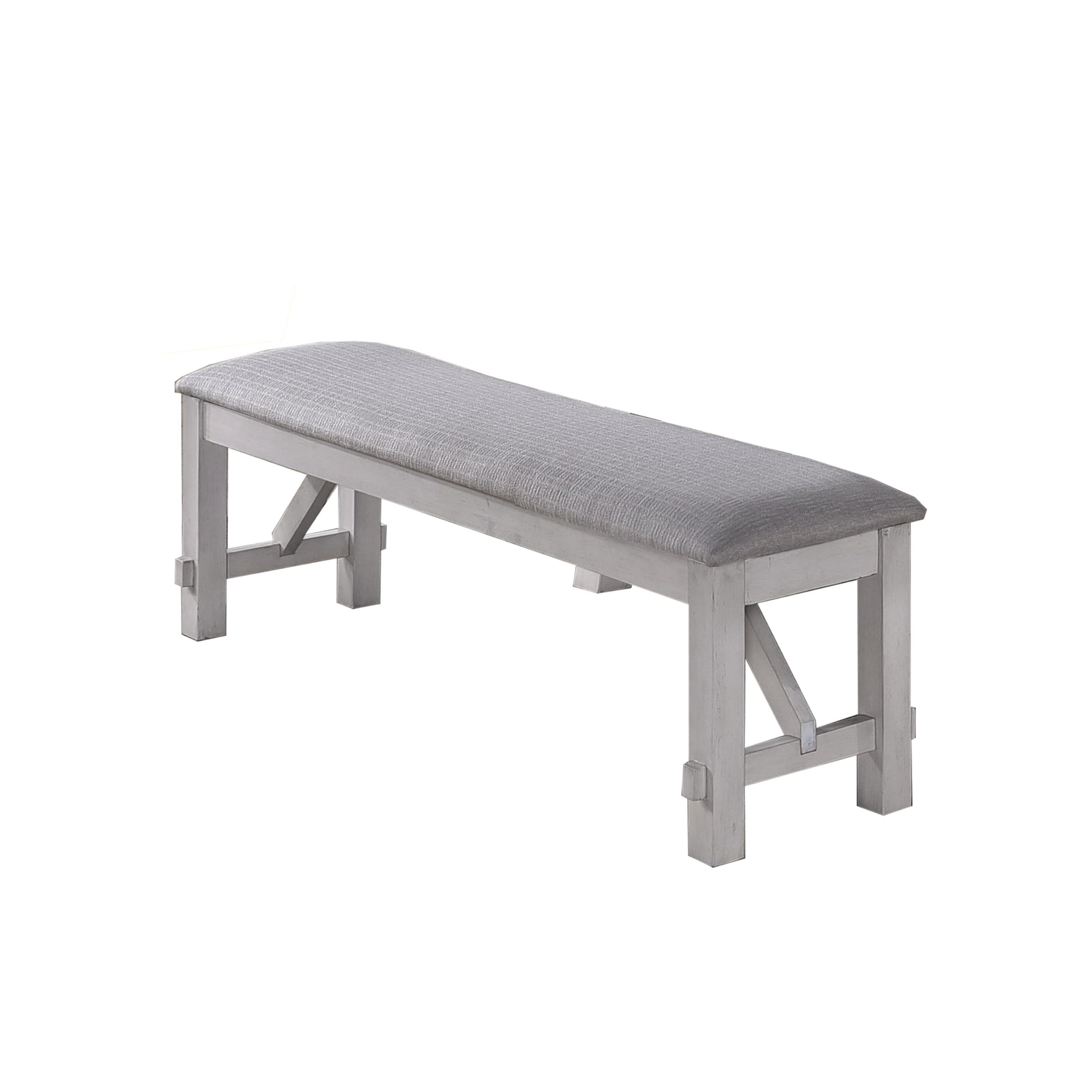 Benjara Gray Fabric Upholstered Wooden Bench with Braces - Entryway Seating, Living Room Furniture, Bedroom Decor