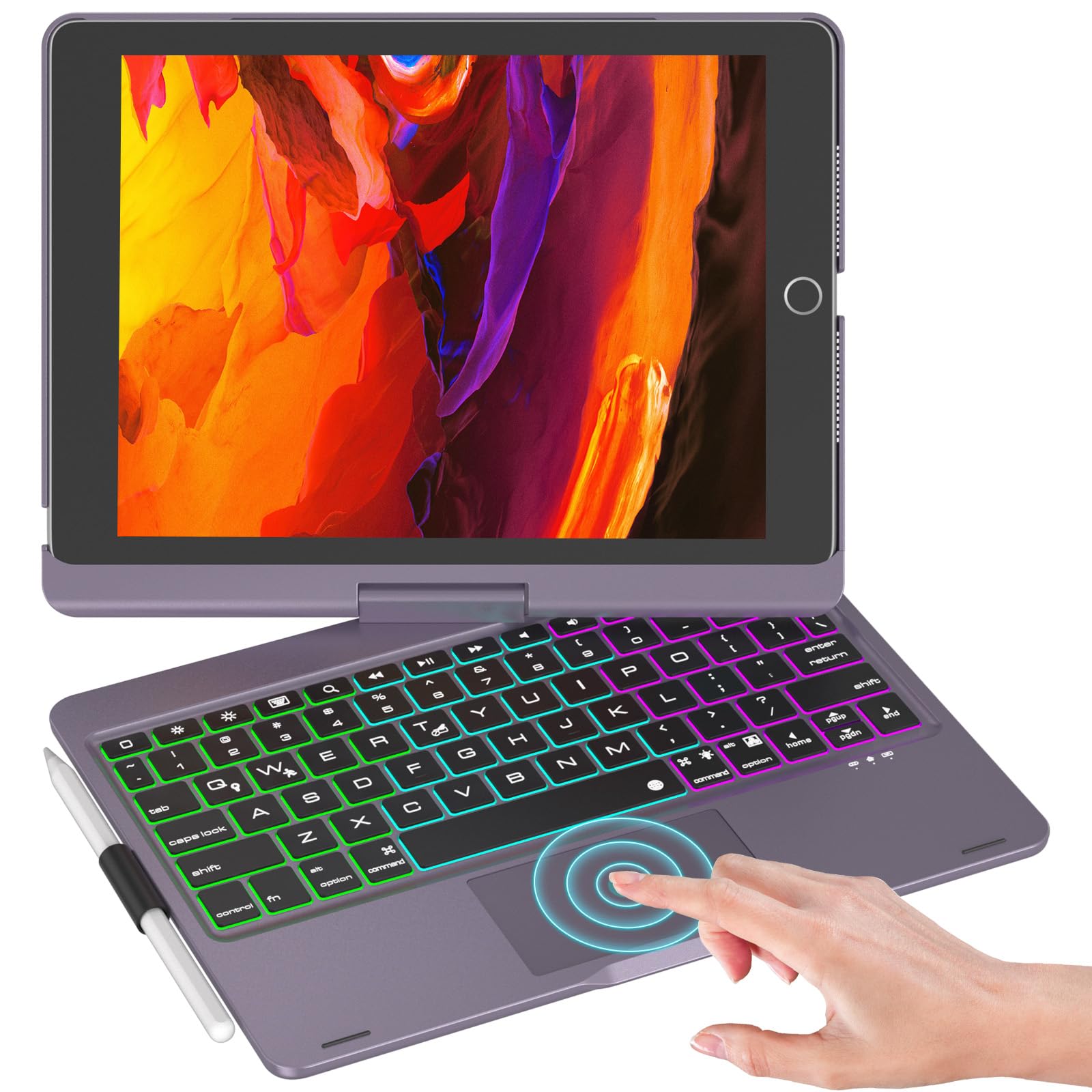 NOKBABO iPad 9th Generation Case with Keyboard - 360° Rotatable Touchpad, 7-Color Backlight & Pencil Holder - Compatible with iPad 9th/8th/7th Gen 10.2