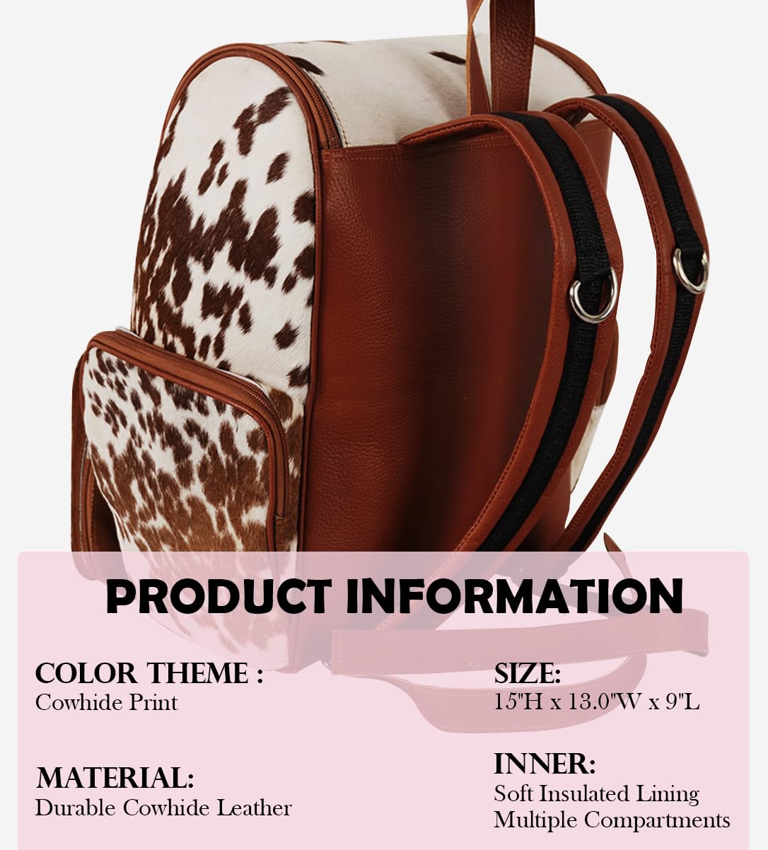 Premium Leather Diaper Backpack for Women & Men - Stylish Cow Print Maternity Travel Bag with Multiple Pockets | Perfect for Baby Essentials, Day Trips & Airplane Travel
