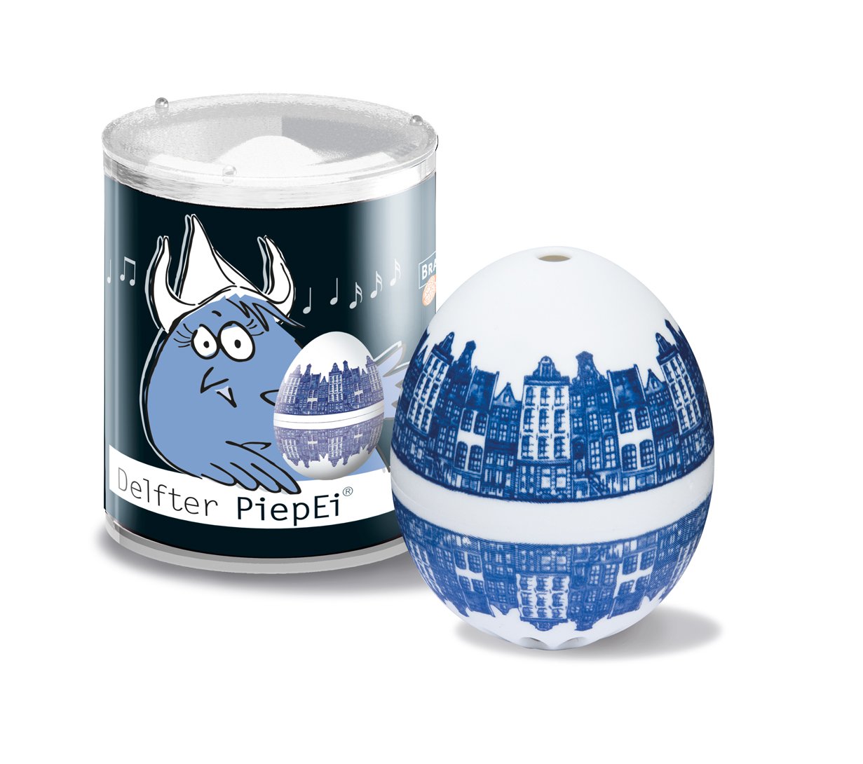 Brainstream PiepEi BeepEgg Digital Egg Timer - Blue Delft Print Design with 3 Melody Options | Perfect for Cooking, Baking & Kitchen Timer Use