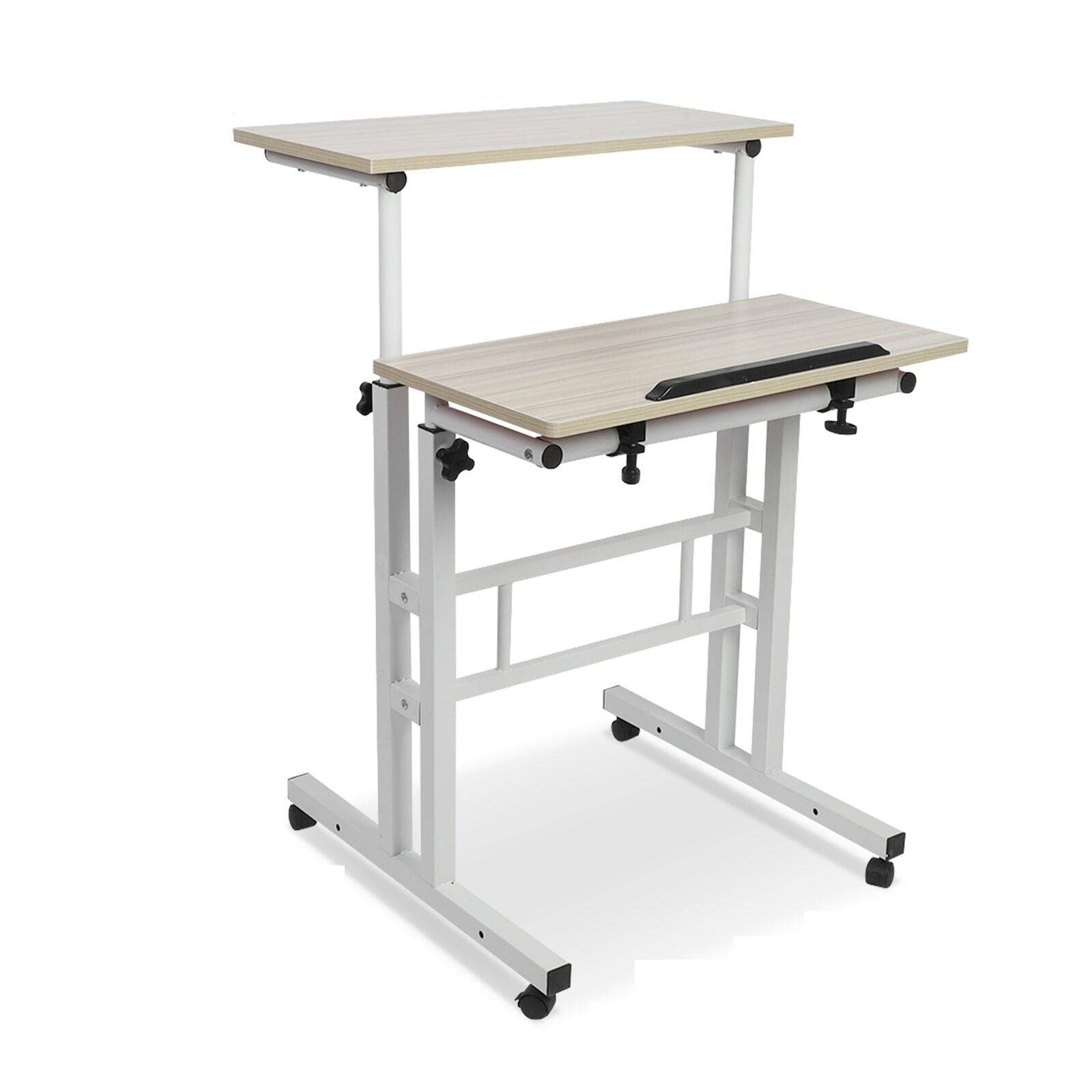 Adjustable Height Standing Desk with Wheels - Ergonomic Rolling Sit Stand Computer Desk for Home Office, Gaming & Workspace - Portable Laptop Desk for Work from Home & Office Use