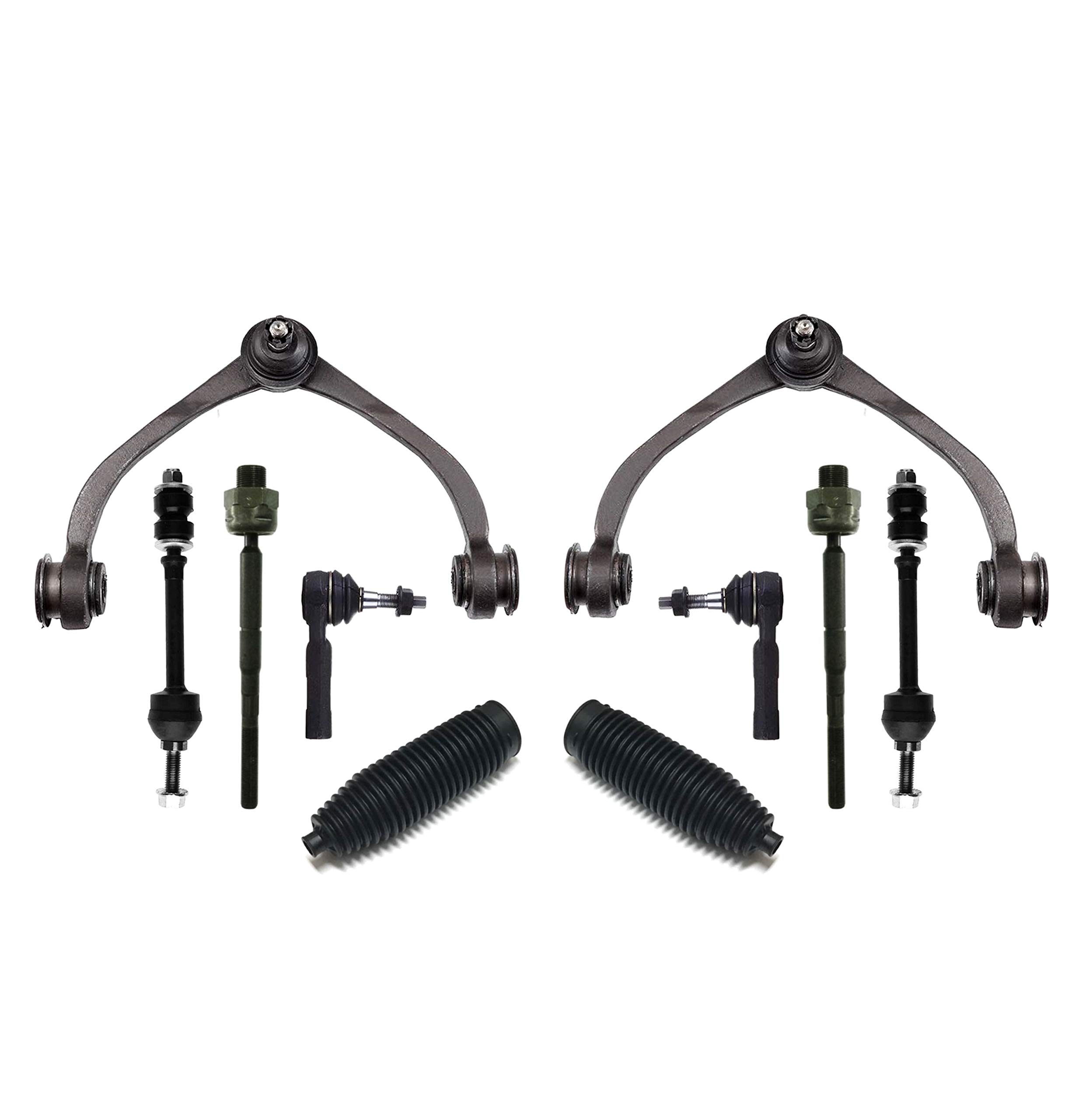 10-Piece Front Upper Control Arm, Sway Bar Links, Outer & Inner Tie Rod Ends with Bellow Boots - Complete Suspension Kit for 2011 Dodge Dakota/Mitsubishi Raider/Ram Dakota - Perfect for Off-Roading, Daily Driving & Suspension Repair