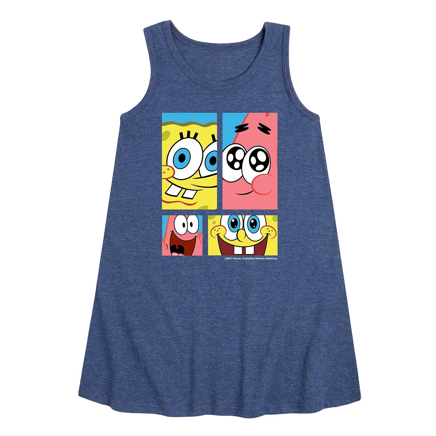 HYBRID APPAREL Spongebob Squarepants Character Grid Girls A-Line Dress - Cute Cartoon Print Summer Dress for Kids, Birthday Party & Casual Wear
