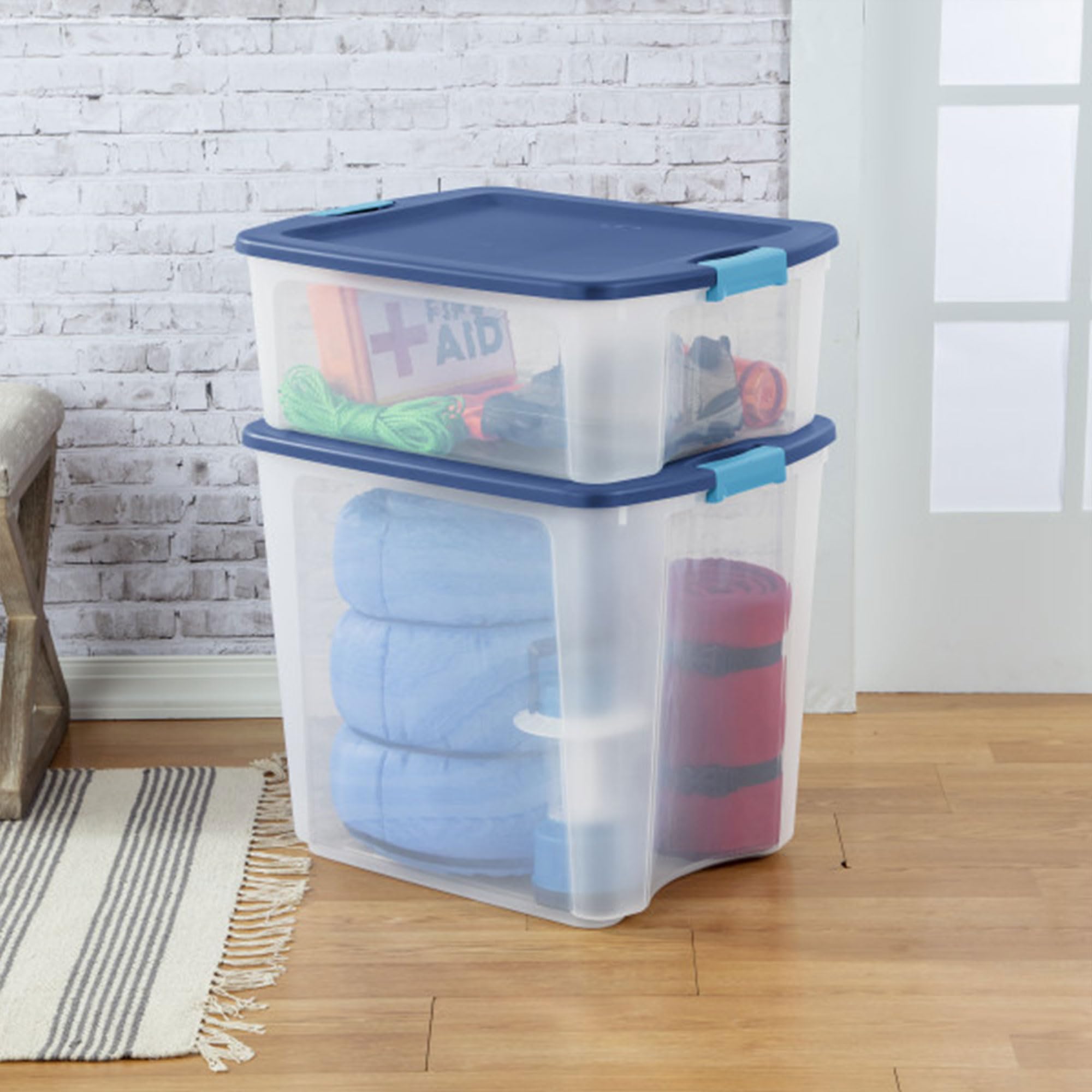 Sterilite 4-Pack 27 Gallon Clear Plastic Storage Bins with Secure Latching Lids & Ergonomic Handles for Home Organization, Moving & Garage Storage