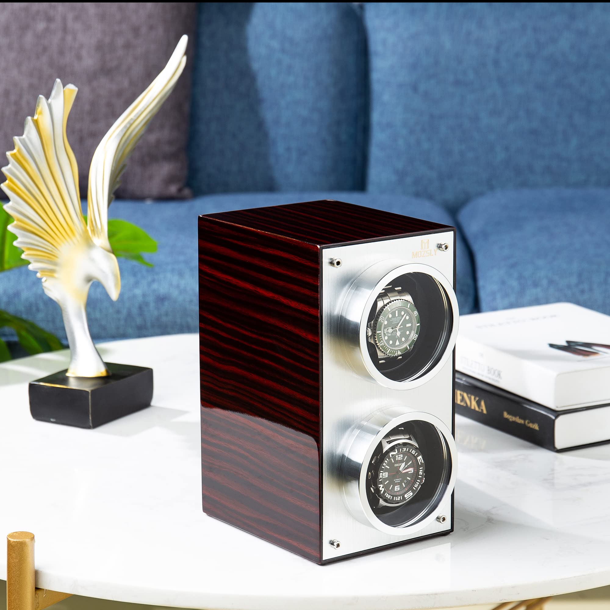 MOZSLY Double Automatic Watch Winder - Quiet Self-Winding Box with 12 Rotation Modes & Elegant Piano Finish - Perfect for Watch Collectors, Luxury Timepiece Storage, and Display Cases for Home or Office