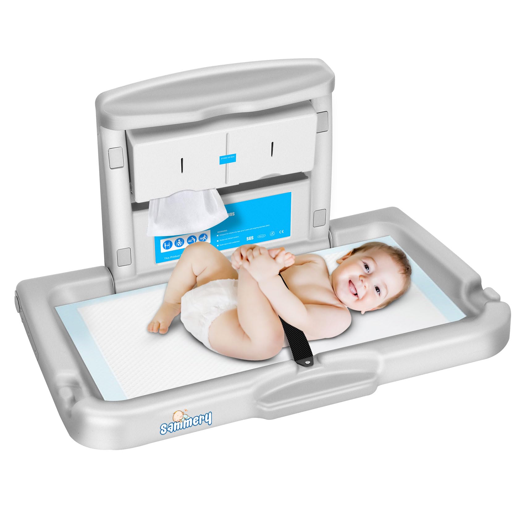 Wall Mounted Commercial Baby Changing Station with Safety Strap - Durable Diaper Changing Table for Public Restrooms & Daycares - Perfect for Busy Parents & Caregivers in High-Traffic Areas