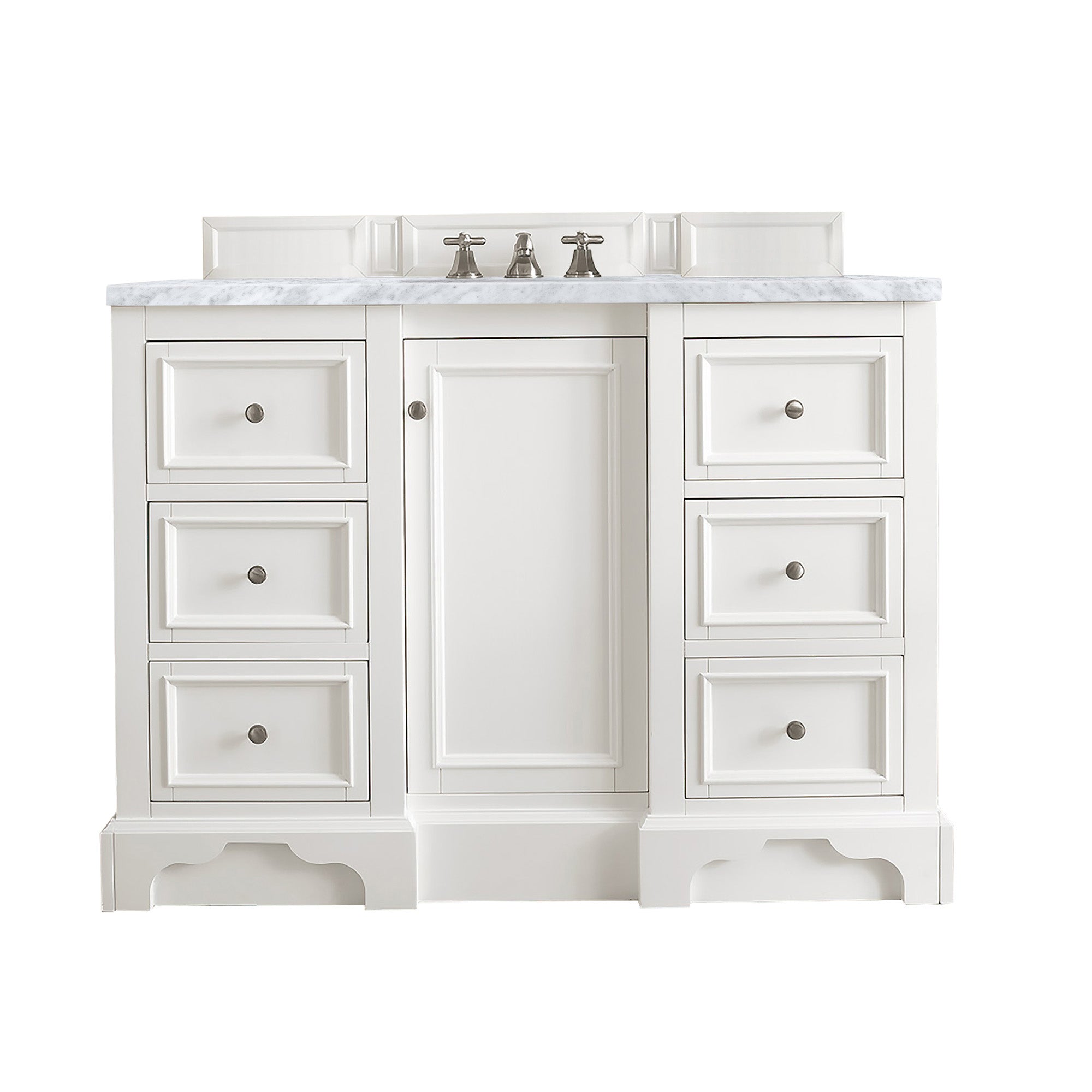 De Soto 48 Inch Single Bathroom Vanity Set with Bright White Finish & 3CM Carrara Marble Top - Perfect for Modern Master Bathrooms & Guest Bath Remodels