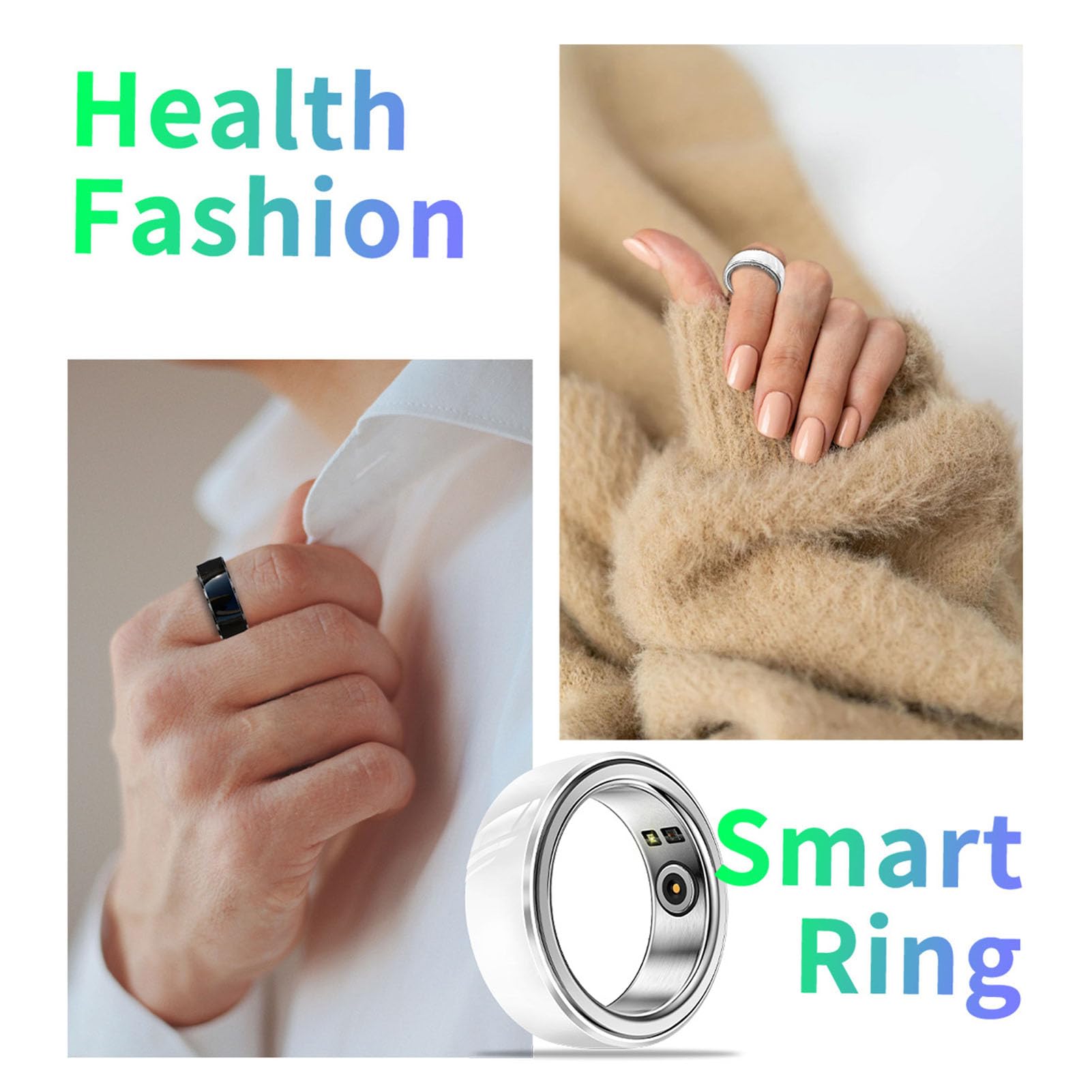 Smart Health Ring - Ceramic Fitness Tracker with Sleep & Temperature Monitoring, Step Counter, 23mAh Battery & Charging Case (White, Size 20) - Perfect for Daily Activity Tracking & Sleep Analysis