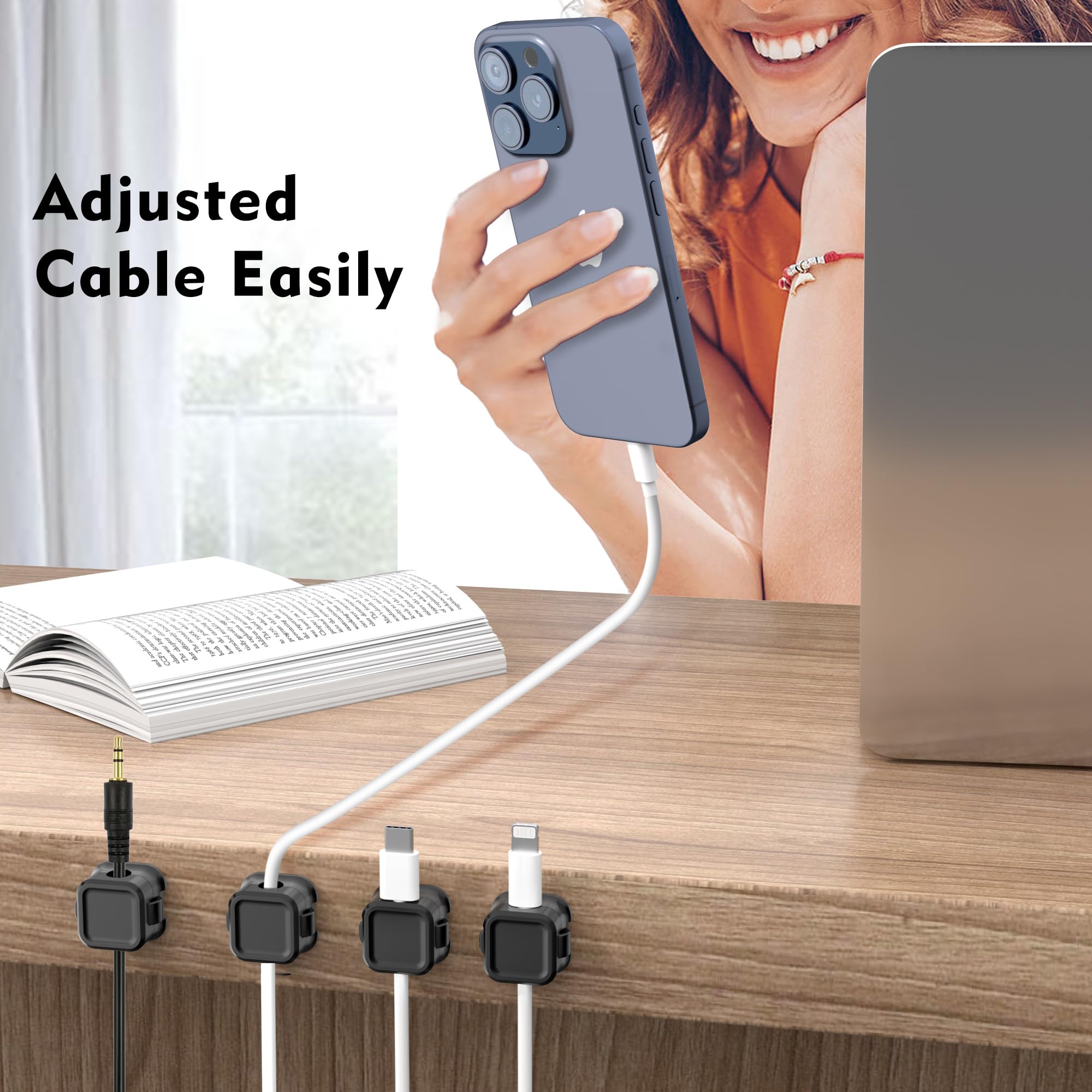 Magnetic Cable Clips 6 Pack - Strong Adhesive Cord Organizer for Desk, Wall & Car - Perfect for Cable Management in Bedroom, Living Room, Kitchen & Office - Keep Wires Neat & Tangle-Free