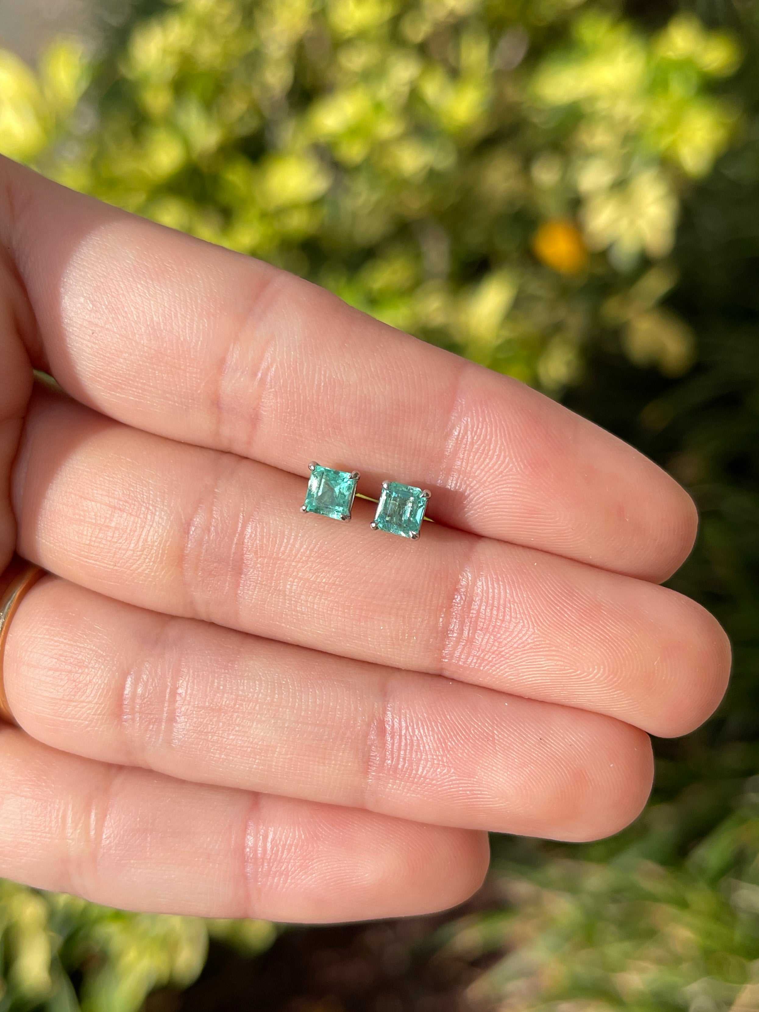 1.0tcw Petite Asscher Cut Medium Bright Real Emerald Stud Earrings in 14K Gold - Perfect for Everyday Wear & Special Occasions
