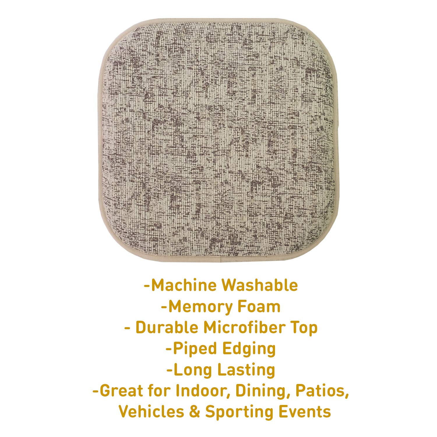 16x16 Inch Memory Foam Chair Cushion with Honeycomb Pattern - Non-Slip Rubber Back - 4 Pack (Chocolate/Cream) - Sweet Home Collection - Perfect for Dining Chairs, Office Seats & Home Decor