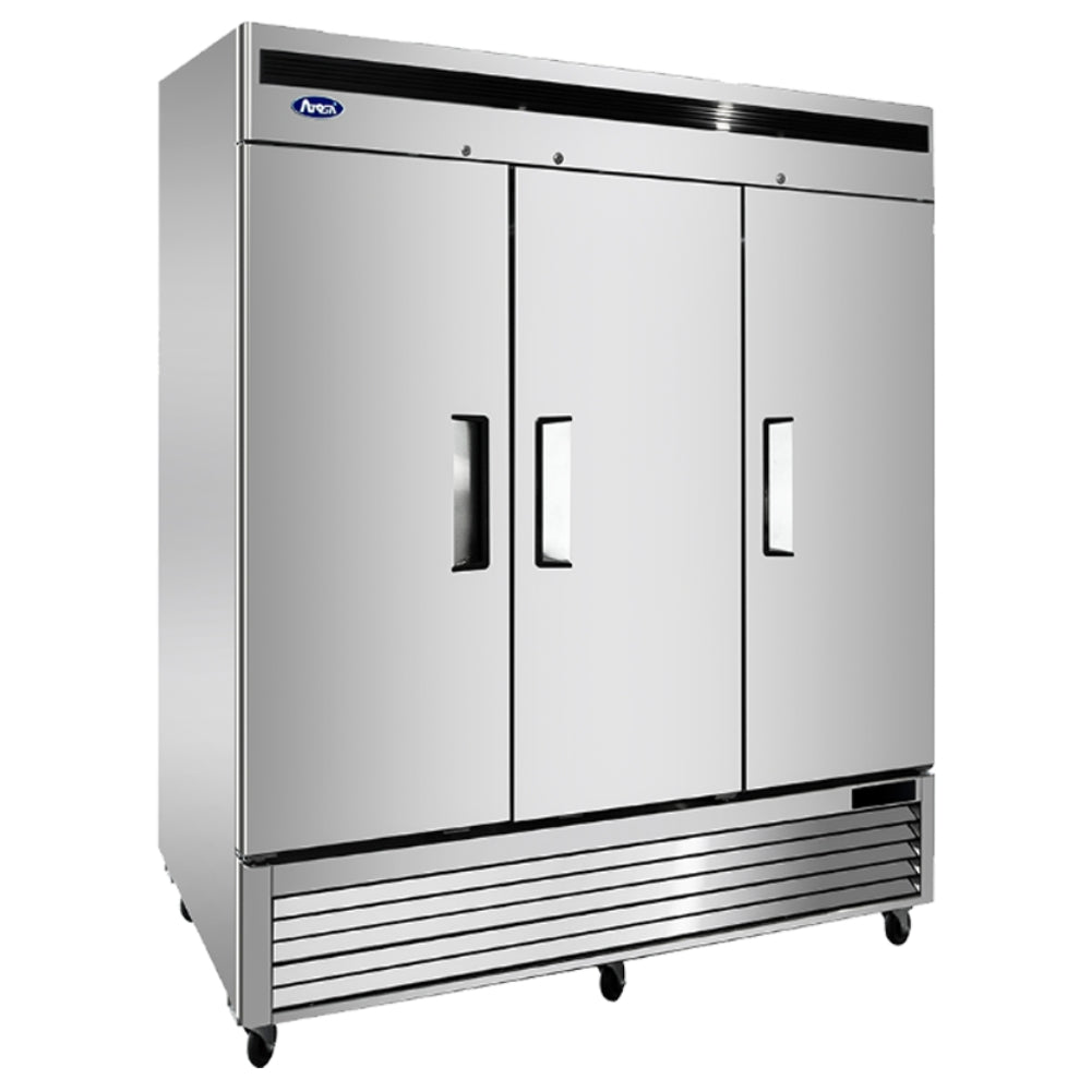 Atosa 31 Inch Commercial Reach-In Refrigerator with 3 Solid Doors & Bottom Mount Compressor - Ideal for Restaurants, Cafes, and Catering Businesses