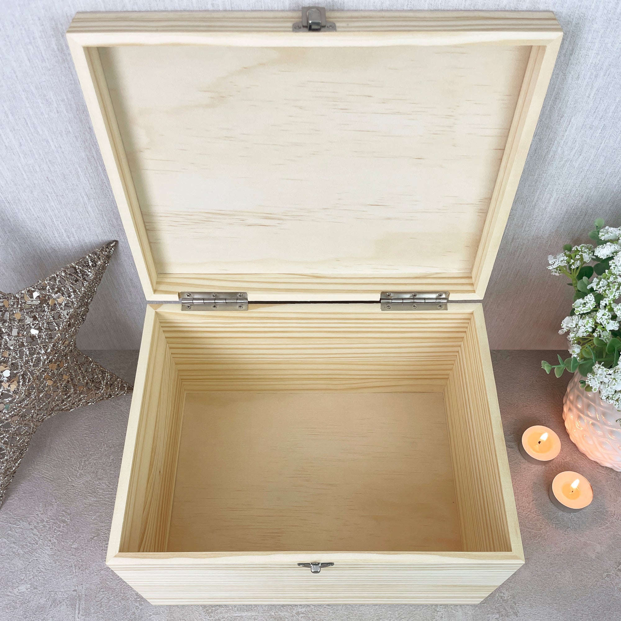 Personalized Pine Wood Photo Memory Box - Handmade Keepsake Gift for Wedding, Anniversary & Baby - 5 Sizes (16cm, 20cm, 26cm, 30cm, 36cm) - Perfect for Displaying Cherished Memories at Home or as a Sentimental Gift