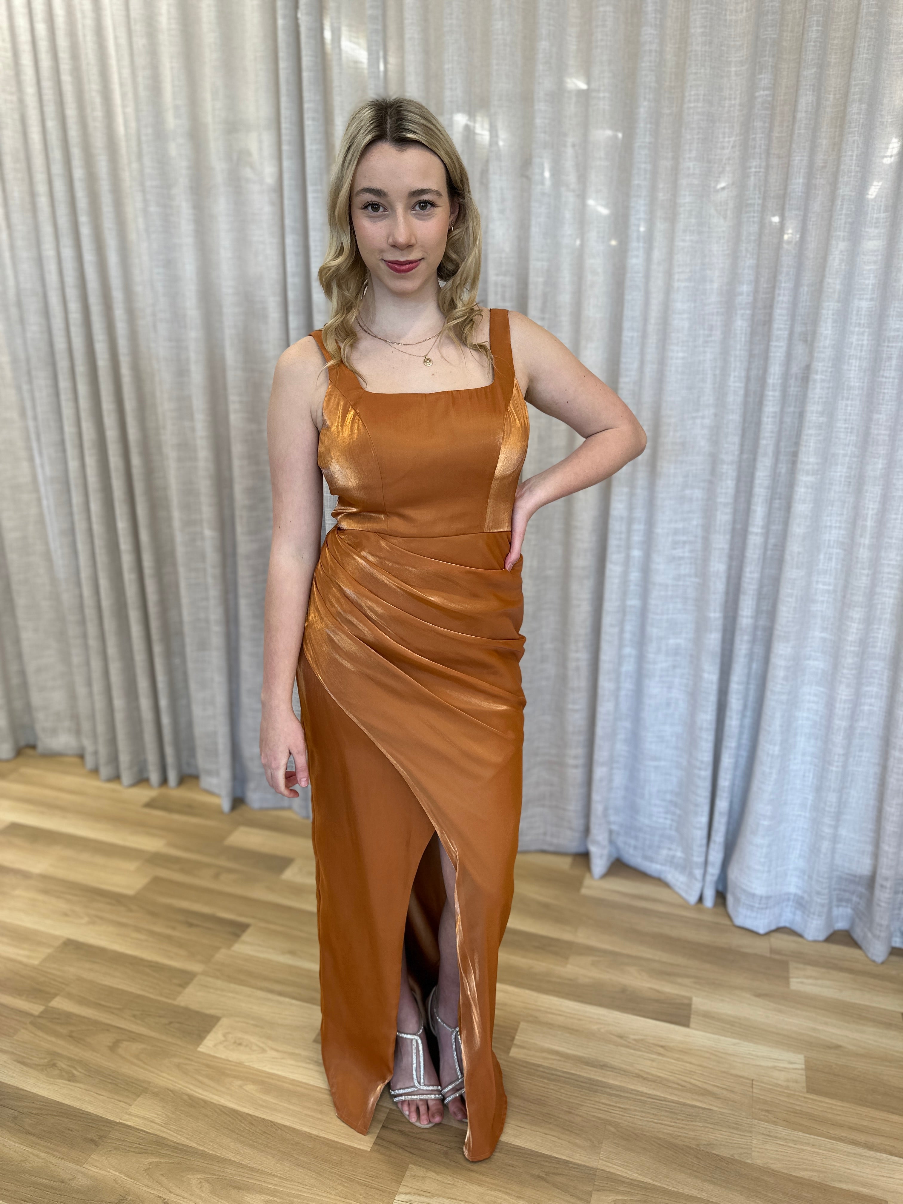 Elegant Minka Square Neck Draped Gown - Women's Formal Evening Dress for Prom, Wedding & Special Occasions