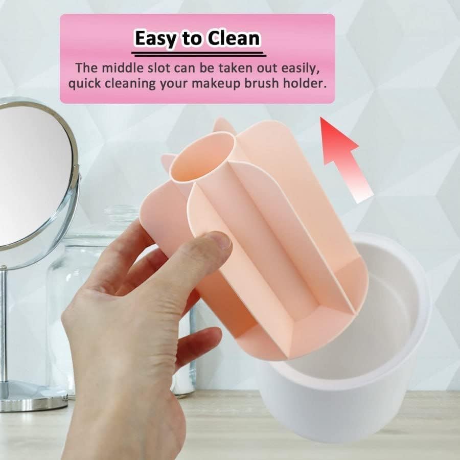 DRODRM Rotating Makeup Brush Holder - 360° Spinning Cosmetic Brush Organizer with Dust-Proof Cover | Multicolor Makeup Storage Box for Vanity, Dressing Table & Bathroom | Perfect for Home, Salon & Travel Makeup Brush Organization