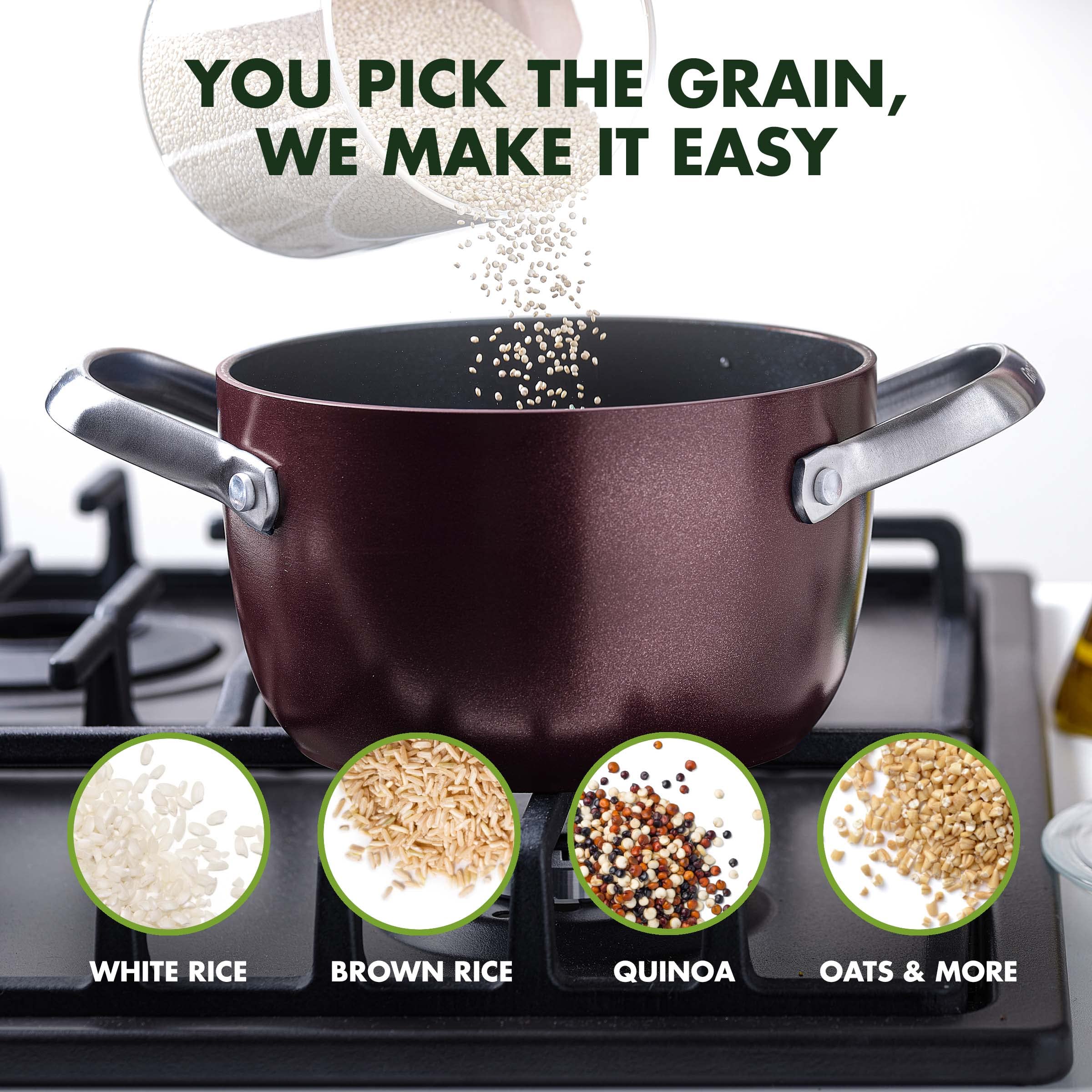 GreenPan Healthy Ceramic Nonstick 2QT Rice Cooker & Soup Pot with Lid - PFAS-Free, Induction Compatible, Dishwasher & Oven Safe (Brown) - Perfect for Cooking Rice, Soup, Stews & One-Pot Meals