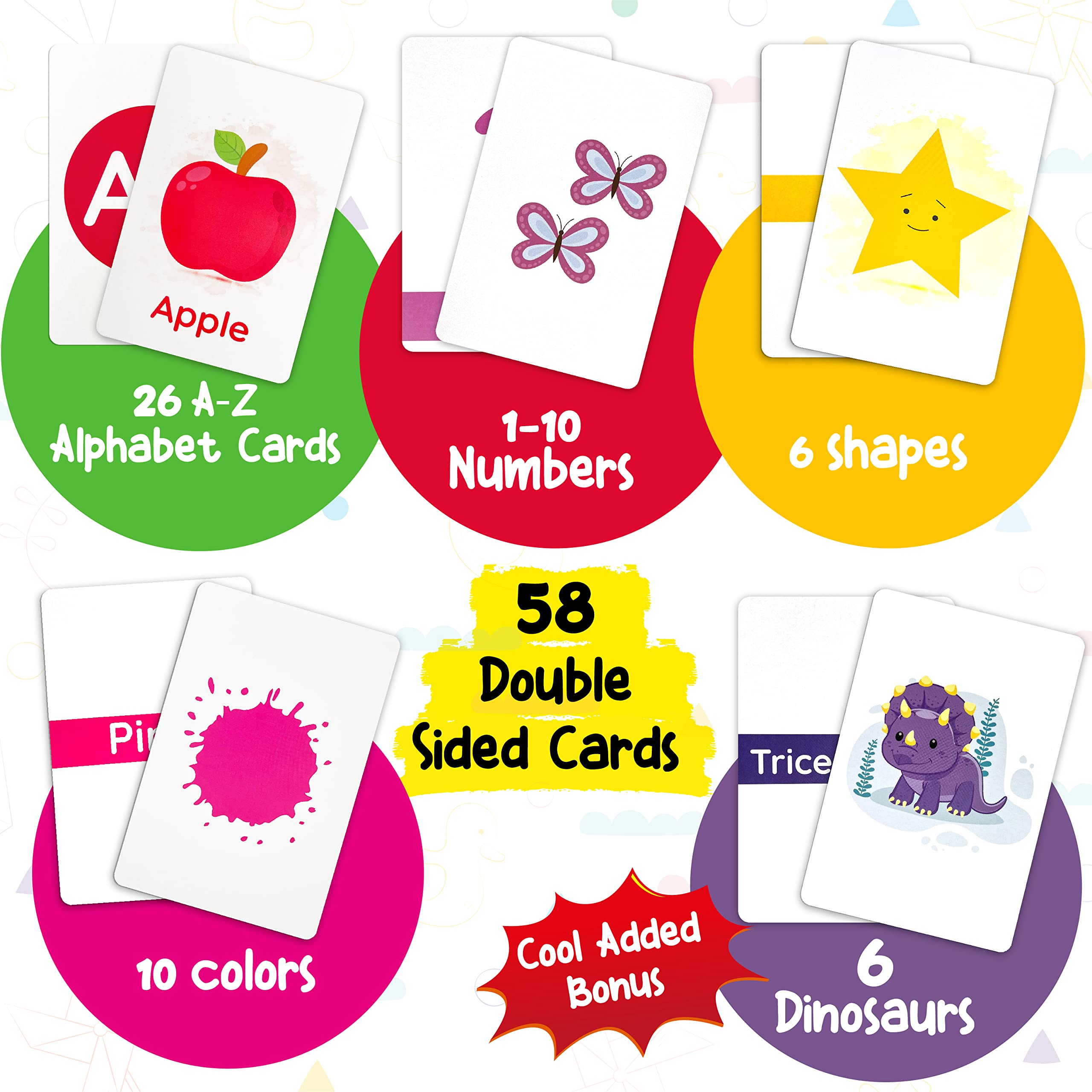 Shosin Large Alphabet Flash Cards for Toddlers 2-4 Years | 58 Double Sided Picture Cards for Preschool Learning Activities | Perfect for Early Childhood Education & Homeschooling