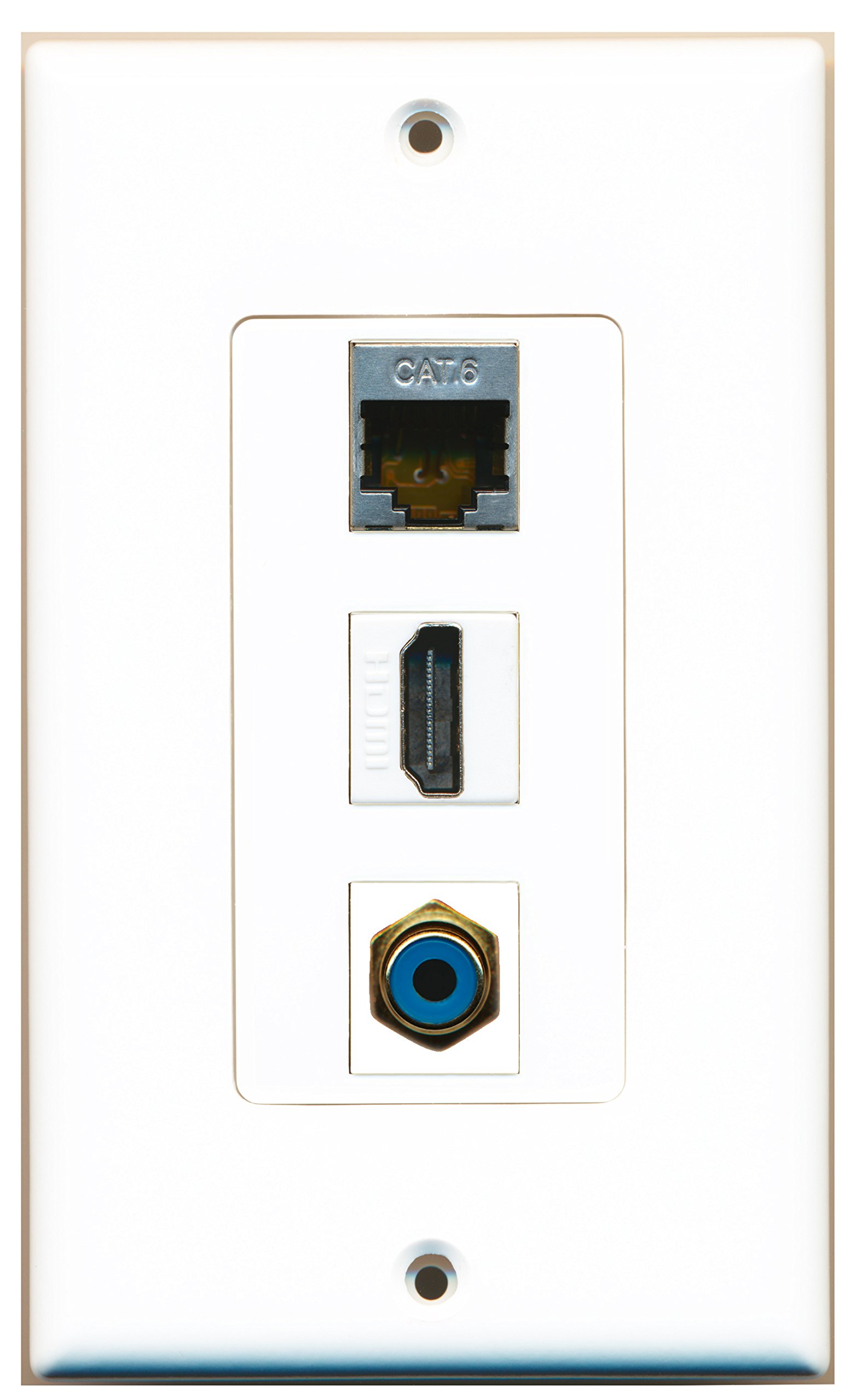 RiteAV 1 Port HDMI to RCA Wall Plate with Shielded Cat6 Ethernet Jack - Oversized Jumbo MIDI Size for Home Theater & Audio Video Installation