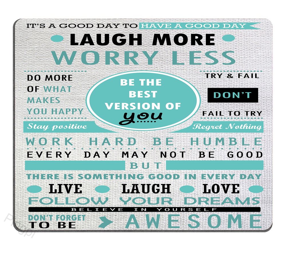 Custom Inspirational Quote Mouse Pad - Laugh More Worry Less Don't Forget to Be Awesome - Office & Home Desk Accessory for Computer, Laptop, Gaming Setup