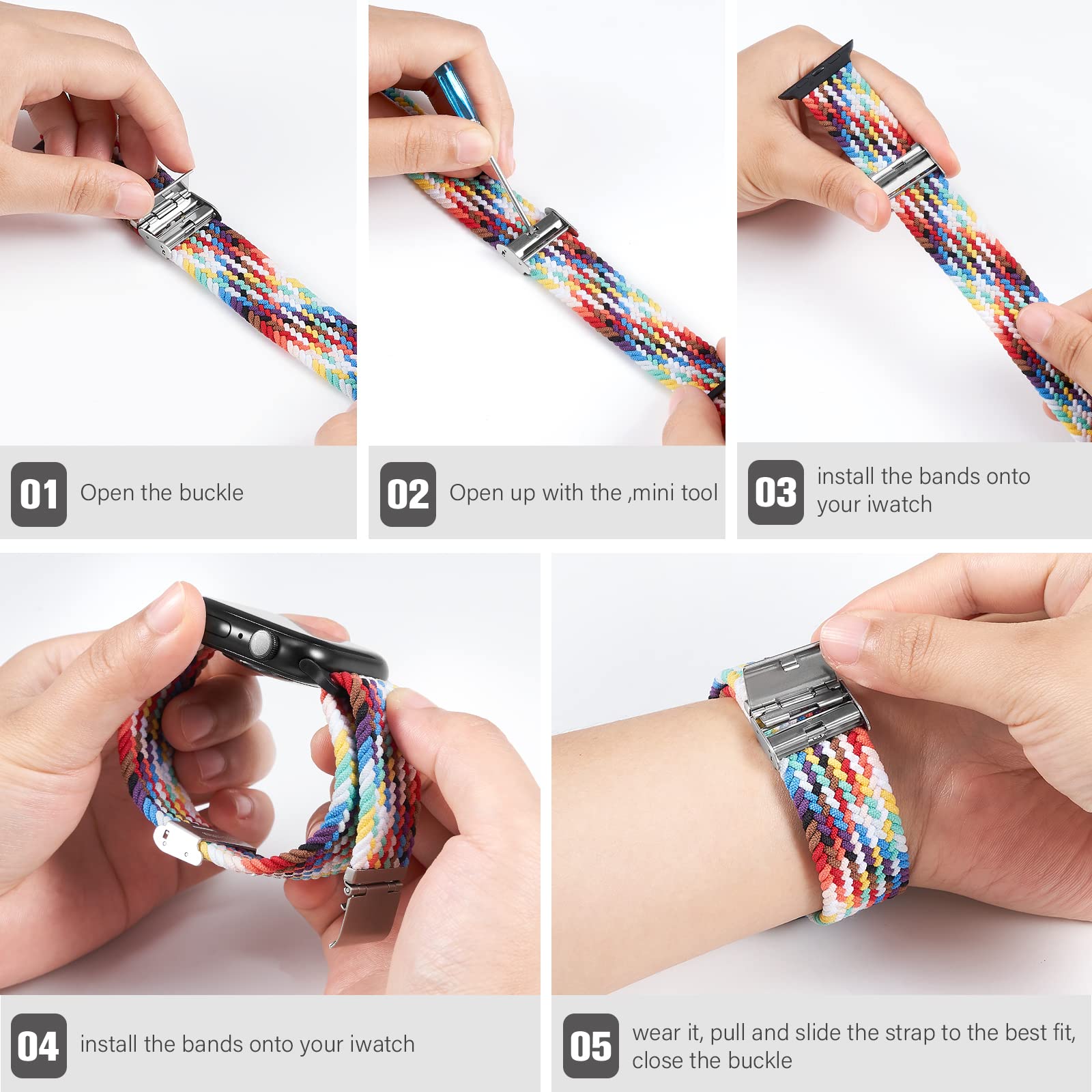 Braided Nylon Apple Watch Bands for Series 9/8/7/6/5/4/3/2/SE/Ultra/Ultra 2 - Adjustable Breathable Strap for 38mm 40mm 41mm 42mm 44mm 45mm 49mm - Comfortable Replacement Wristband for Men & Women | Perfect for Workouts, Running & Daily Wear