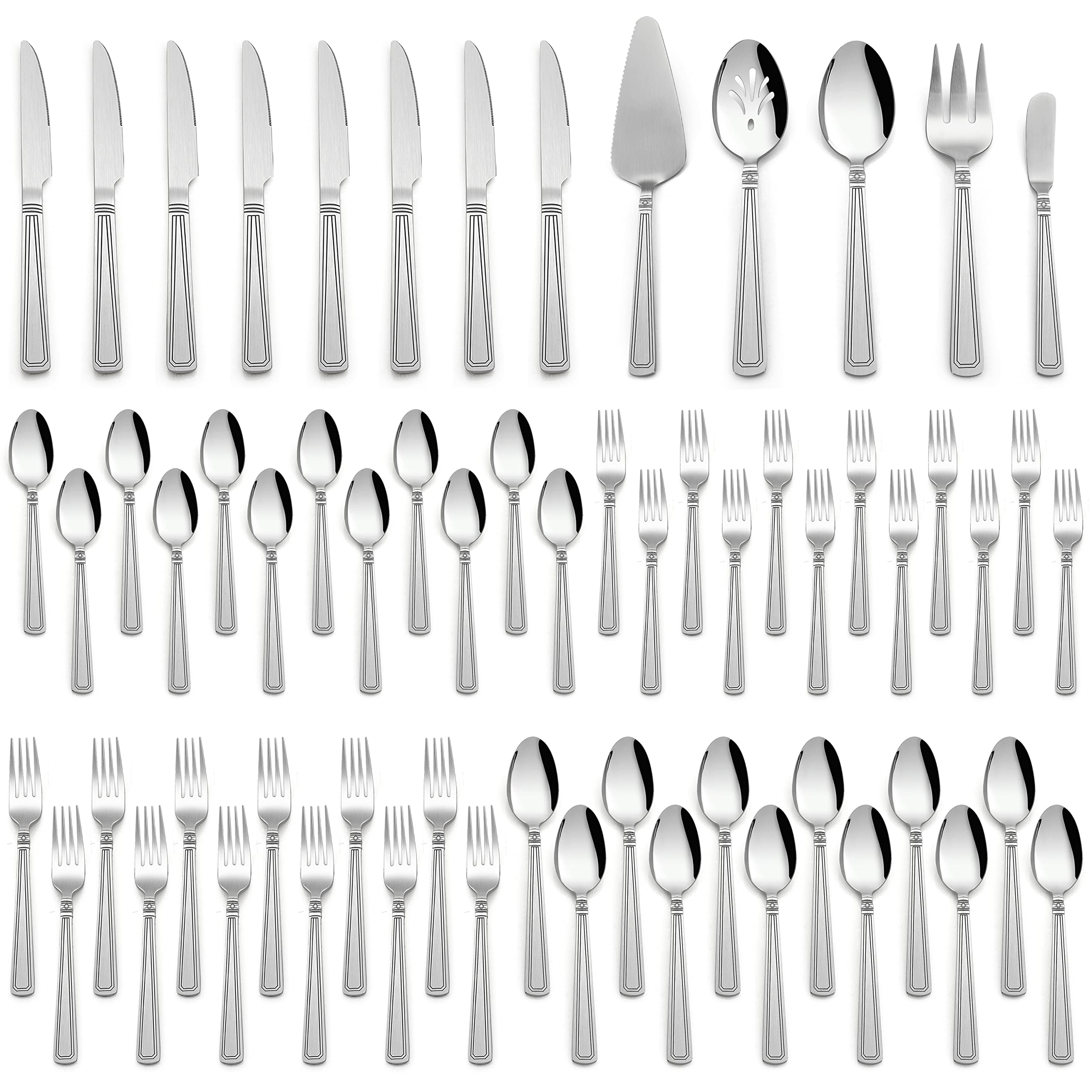 65-Piece Stainless Steel Flatware Set for 12 - Heavy Duty Silverware with Serving Utensils | Elegant Cutlery Set for Kitchen, Restaurant & Home Use | Dishwasher Safe | Perfect for Dinner Parties, Weddings & Daily Dining