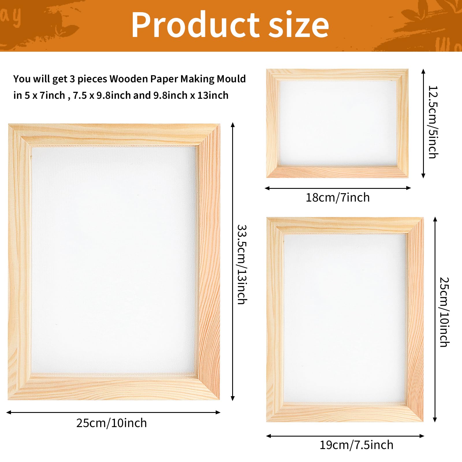 3 Sizes Wooden Paper Making Frames Set (5