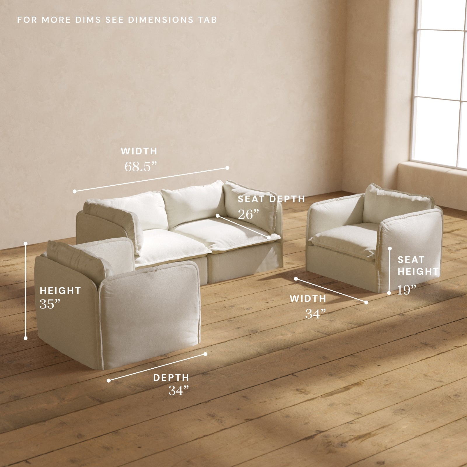 Premium Modular 2-Seater Sofa & Armchair Set in Eggshell White | Luxe Fabric Blend for Living Room & Lounge Comfort
