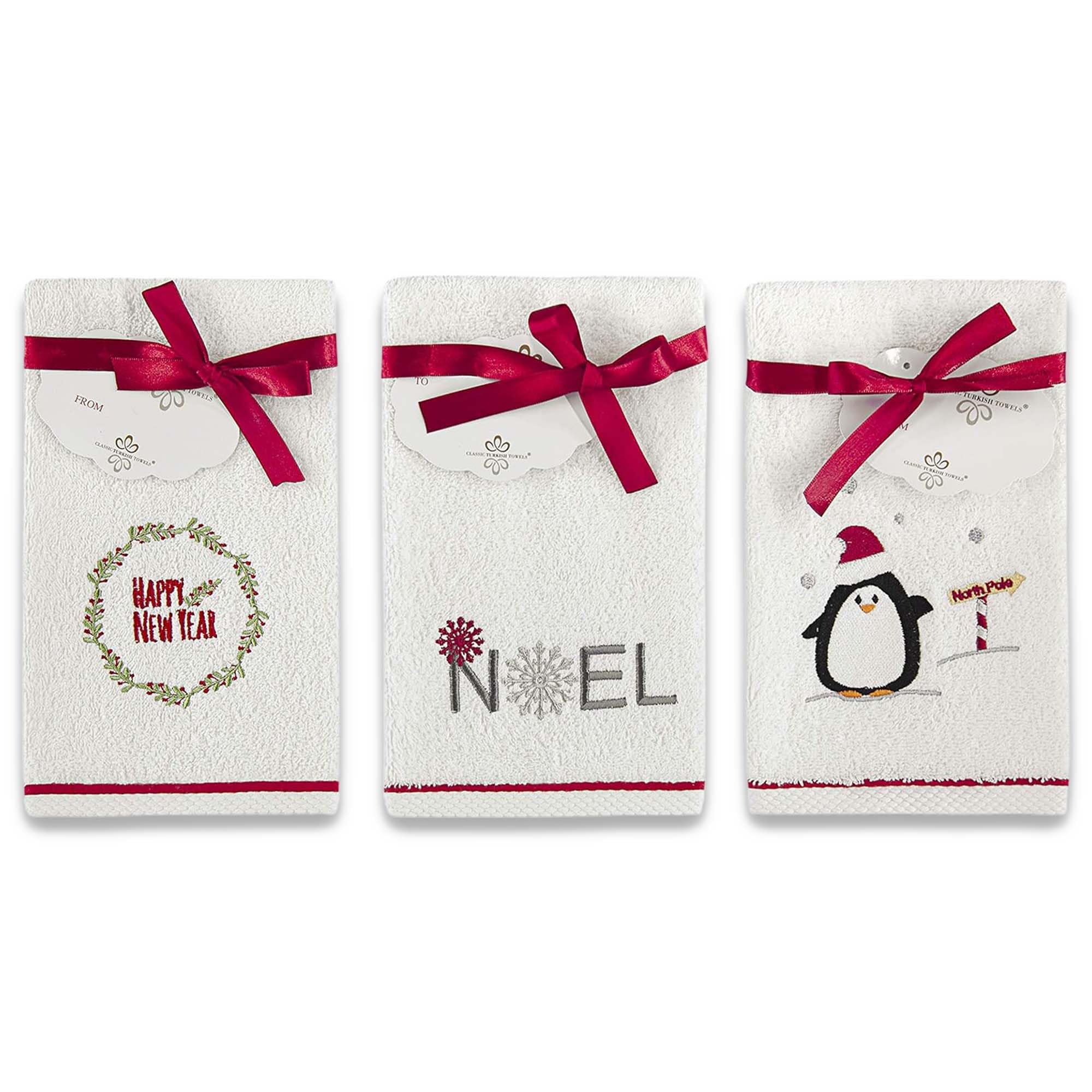 Premium 6-Piece Christmas Turkish Towel Set - Embroidered Holiday Finger & Hand Towels, Combed Cotton Kitchen Towels for Festive Decor & Gifts | Snowy Winter Theme | Perfect for Holiday Parties, Home Decor & Thoughtful Gifting