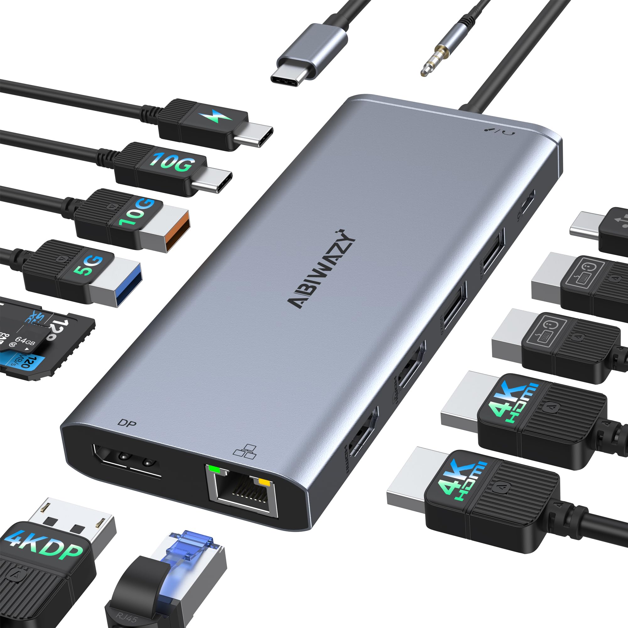 Premium USB C Docking Station Dual Monitor - 14-in-1 USB C Hub with Triple Display (HDMI/DP), 10Gbps USB 3.1 Ports, 100W PD Charging, Ethernet, SD/TF Card Reader, Audio Jack - Compatible with Dell/HP/Lenovo MacBook - Perfect for Home Office & Multi-Screen Workstations