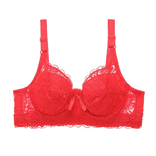 **Sexy Lace Underwire Bras for Women - Adjustable Straps, Gathered Breast Cup, Comfortable Support (Red, 100D) - Perfect for Date Nights & Special Occasions**