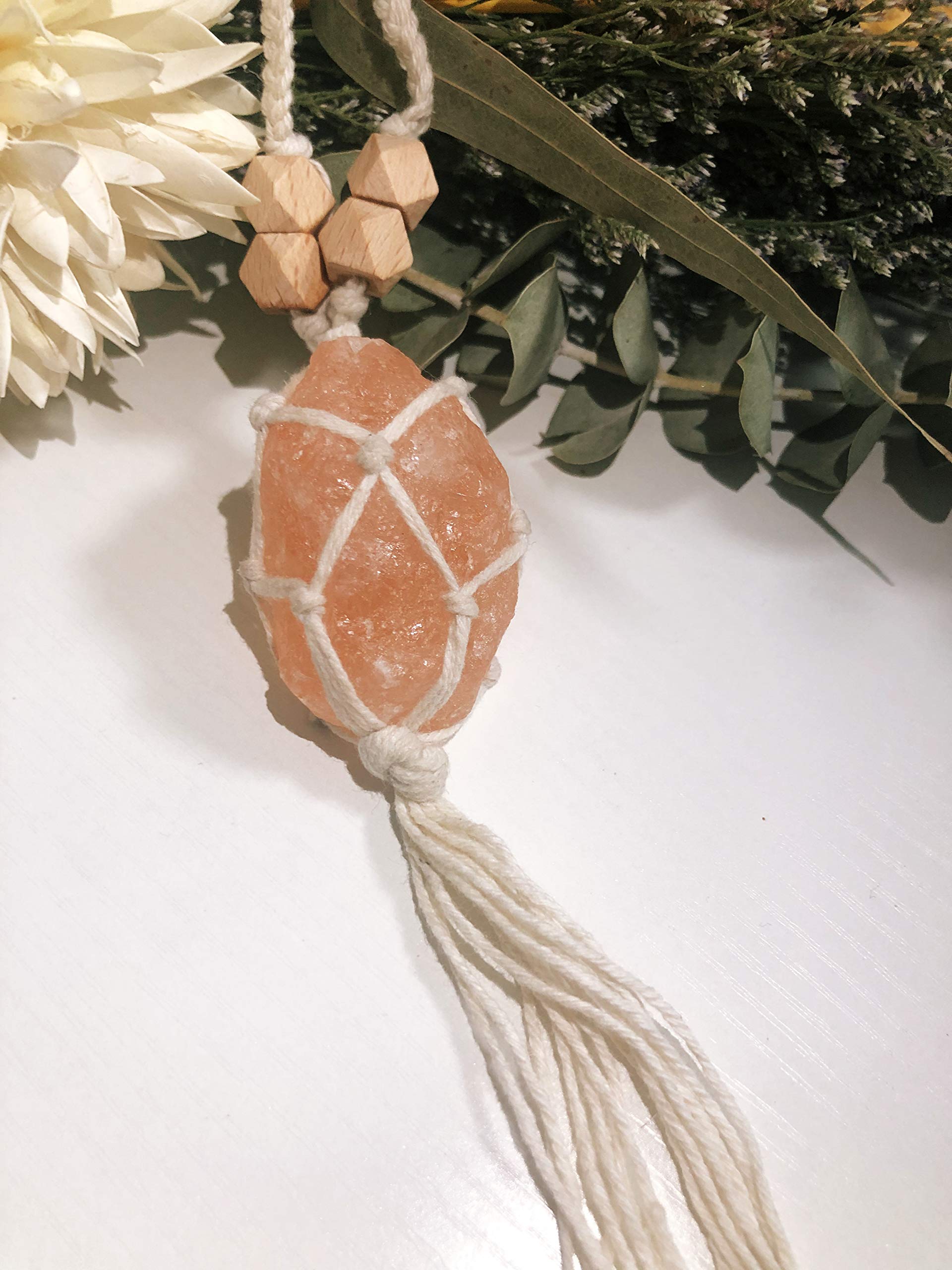 Handmade Raw Himalayan Salt Car Accessories - Natural Crystal Car Charm & Rear View Mirror Ornament for Stress Relief & Positive Energy, Perfect Gift for Women, Men, Drivers (Home, Office, Meditation Use)